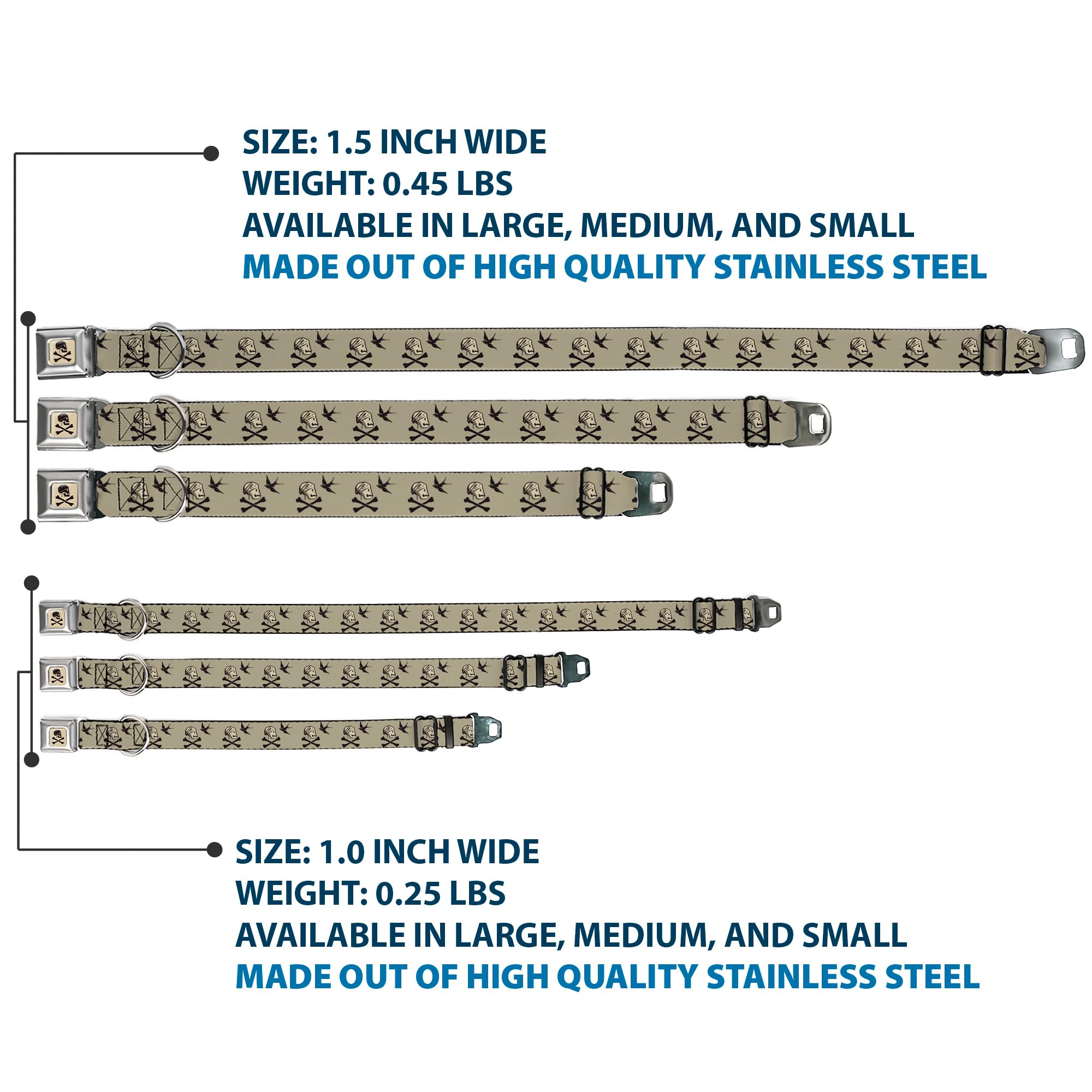 Dog Collar Seatbelt Buckle Jack Sparrows Flag Icons Grays 16 To 23 Inches 1.5 Inch Wide