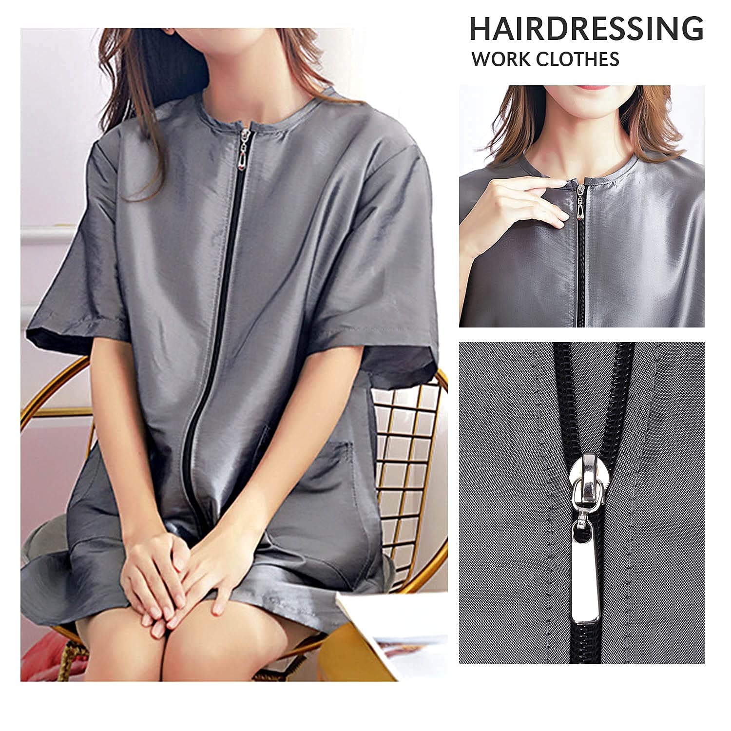 Noverlife Pet Grooming Workwear With Long Full Zipper, M Size, Lightweight Hair Grooming Smock Jacket, Anti-Static Pet Work Clothes, Hair Stylist Splash Proof Apron For Spa Salon Beauty Dog Groomers