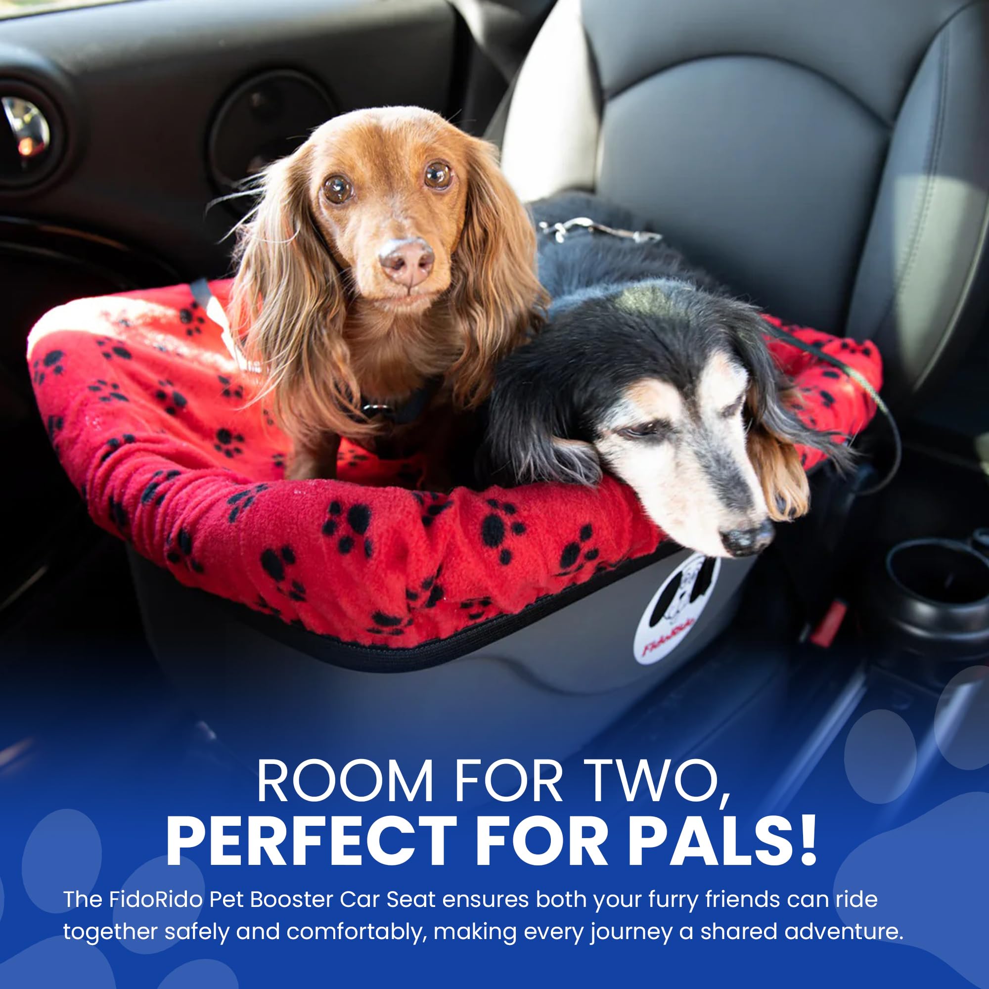 Fidorido Dog Car Seat - Pet Booster Seat For Small To Large Dogs With Comfortable Cushions, Sherpa Cover, And Safety Straps, Easy To Install, Ideal For Travel, Red, Black Paw Prints - Small Harness