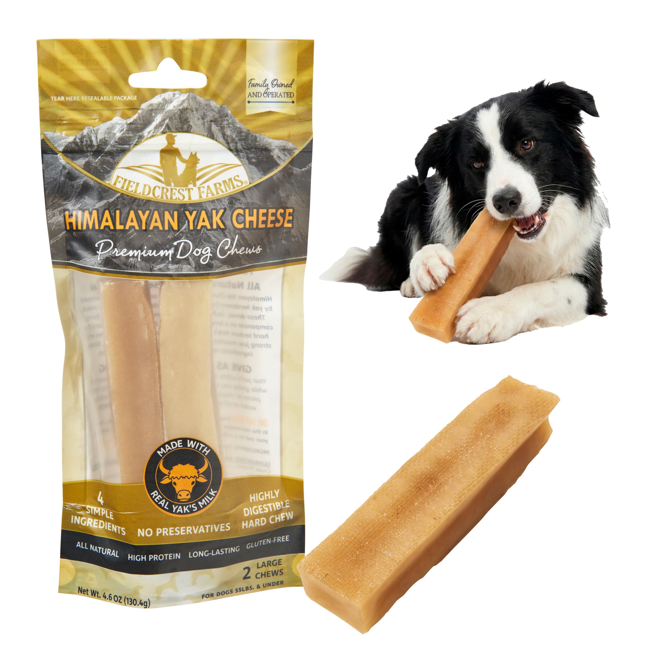 Fieldcrest Farms Himalayan Yak Cheese Dog Chews - Long-Lasting Hard Chews for Aggressive Chewers, High-Protein Odorless Treats, 