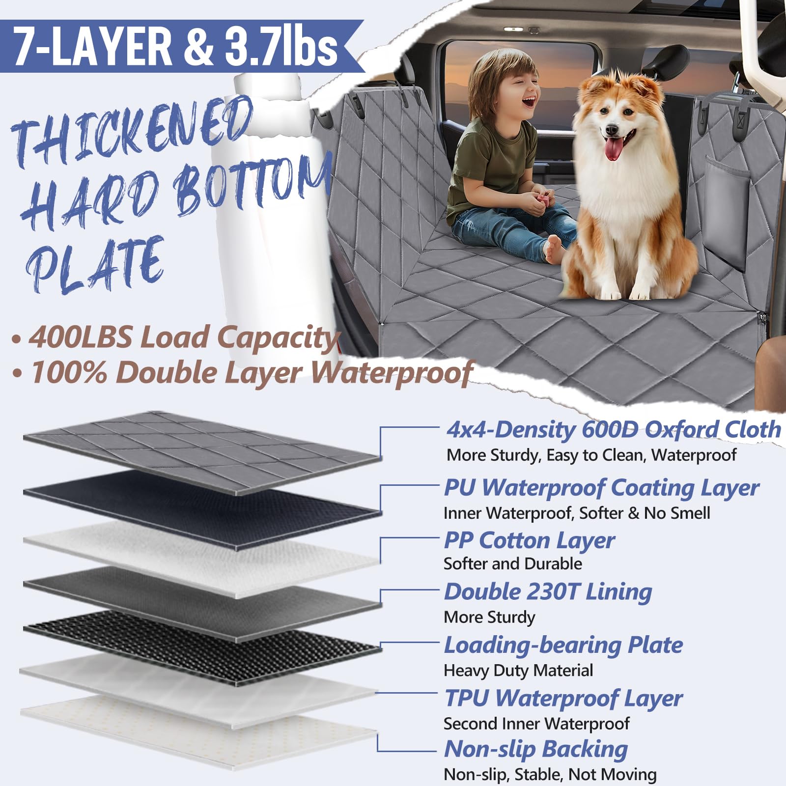 Rouwinne Back Seat Extender For Dogs Truck-Large Space, Truck Dog Car Seat Cover For Back Seat Hard Bottom Holds 400Lbs, Sturdy Pet Seat Covers For Trucks, Waterproof Backseat Dog Hammock For Truck