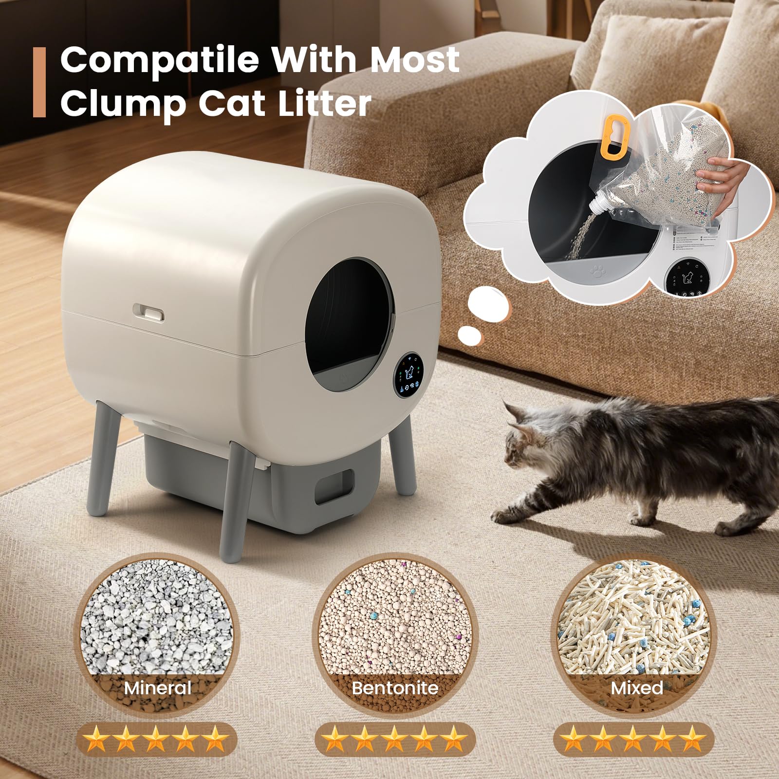 Tayacicy Automatic Cat Litter Box,Self Cleaning Litter Box Large Capacity For Multiple Cats With App Control And Safety Protecti