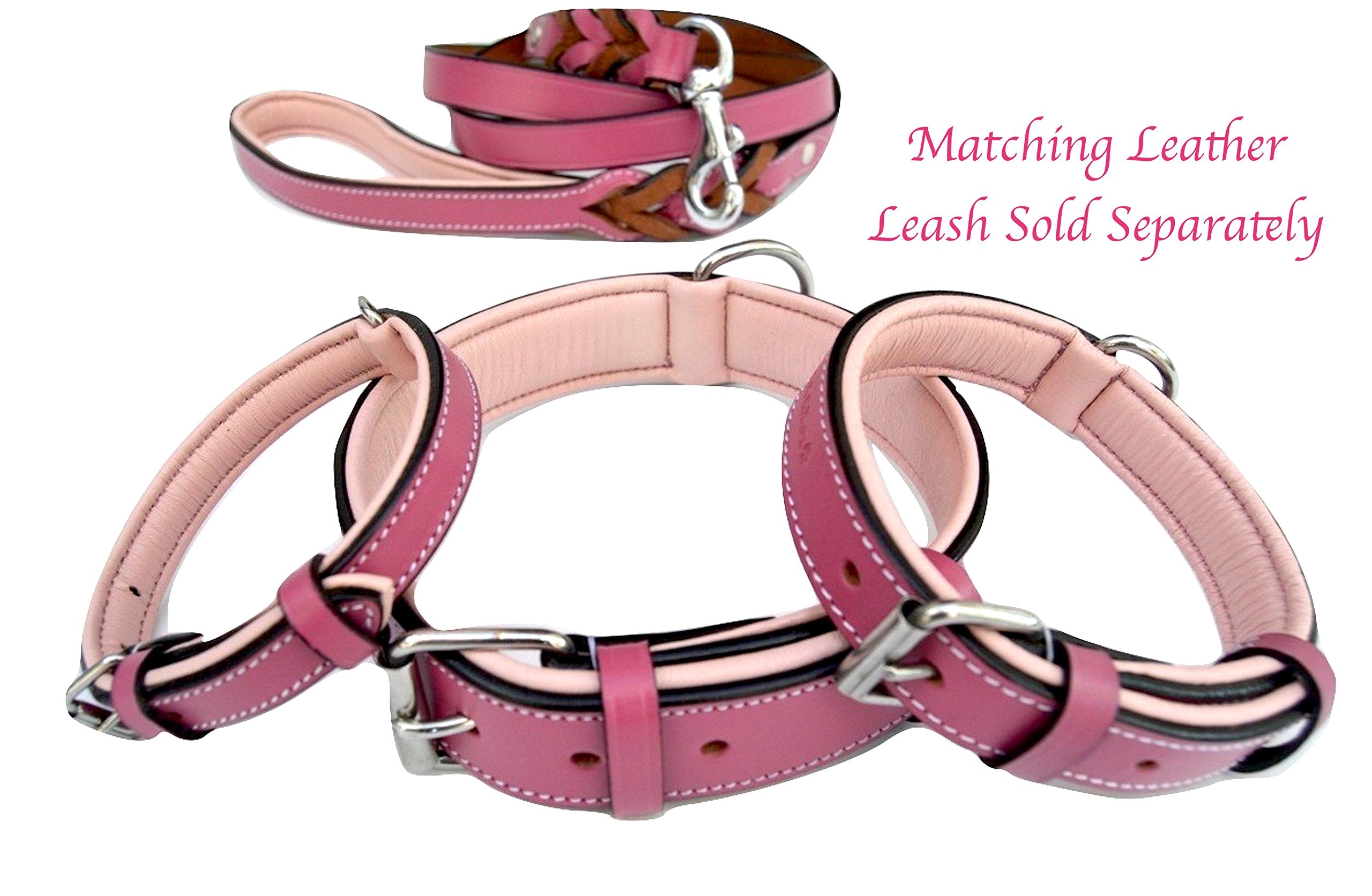 Soft Touch Collars Raspberry Pink Leather Padded Dog Collar, For Large Female Dogs, Made With Genuine Real Leather, 24' Long X 1.5' Wide