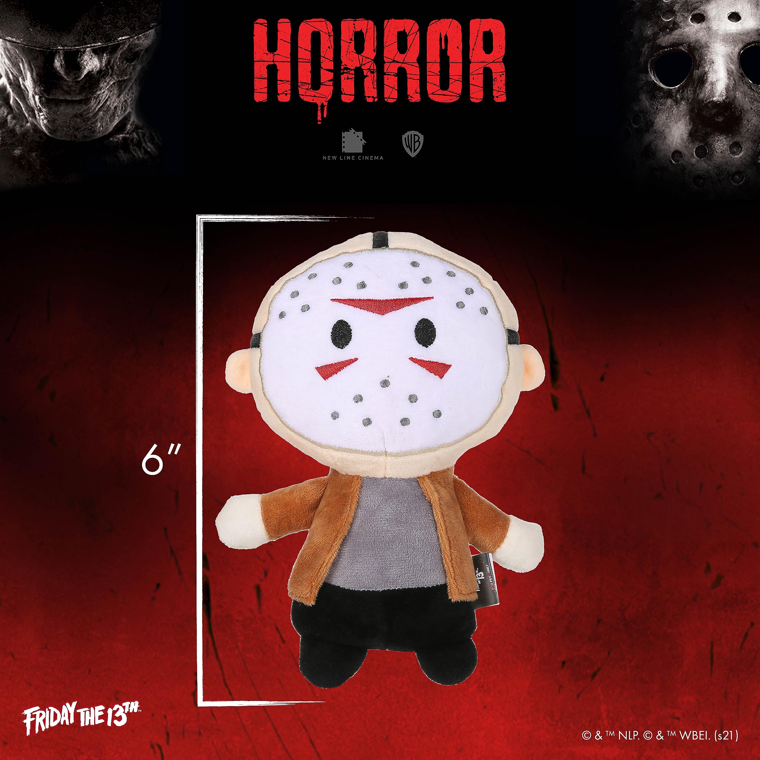 Warner Bros Horror Movies Friday The 13Th Jason Voorhees Figure Plush Dog Toy | Medium Dog Toy From Friday The 13Th Collection | Squeaky Dog Toy Halloween Dog Chew Toy, 6 Inch