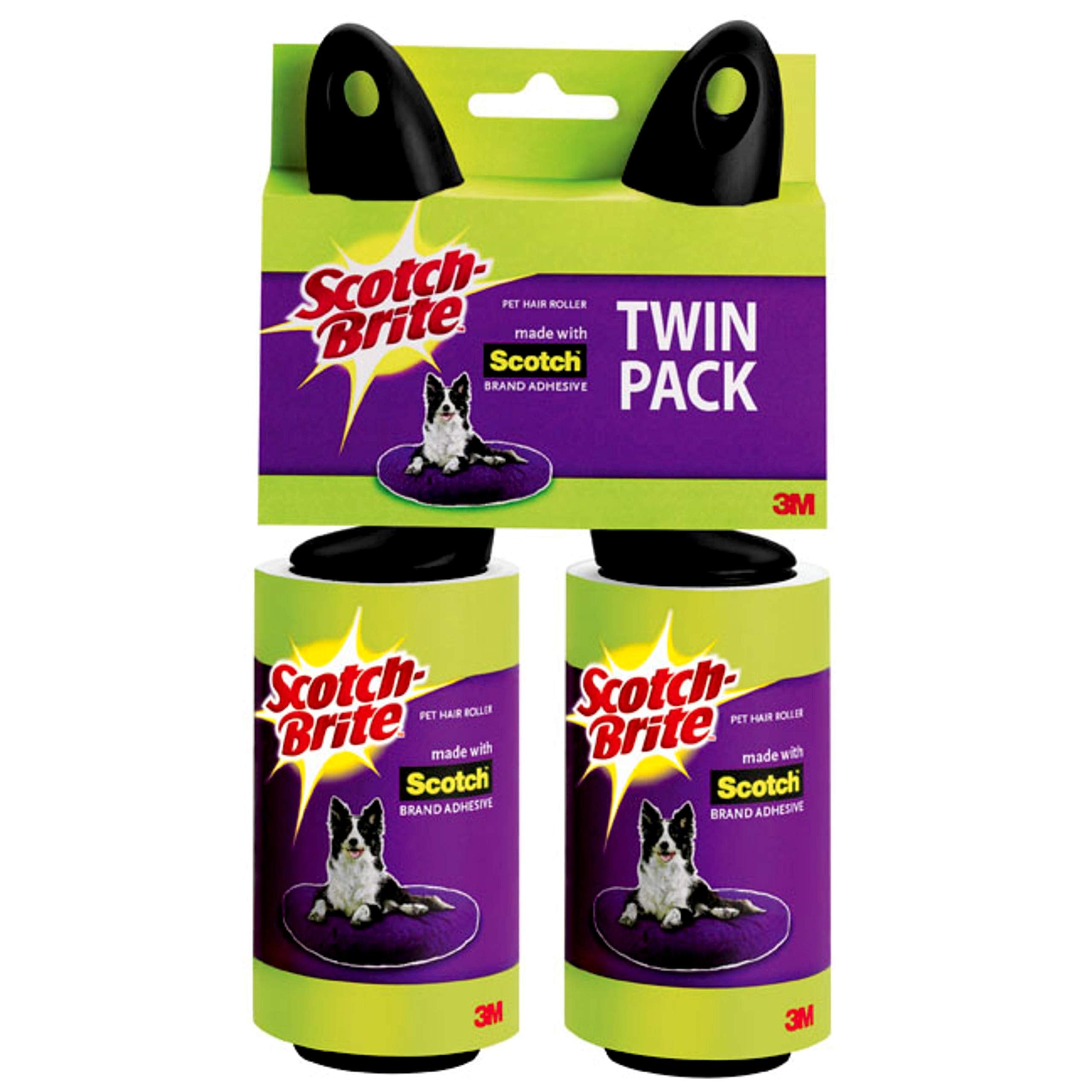 Scotch-Brite Pet Hair & Lint Roller, Twin Pack, Works Great On Pet Hair, 2 Rollers, 56 Sheets Per Roller