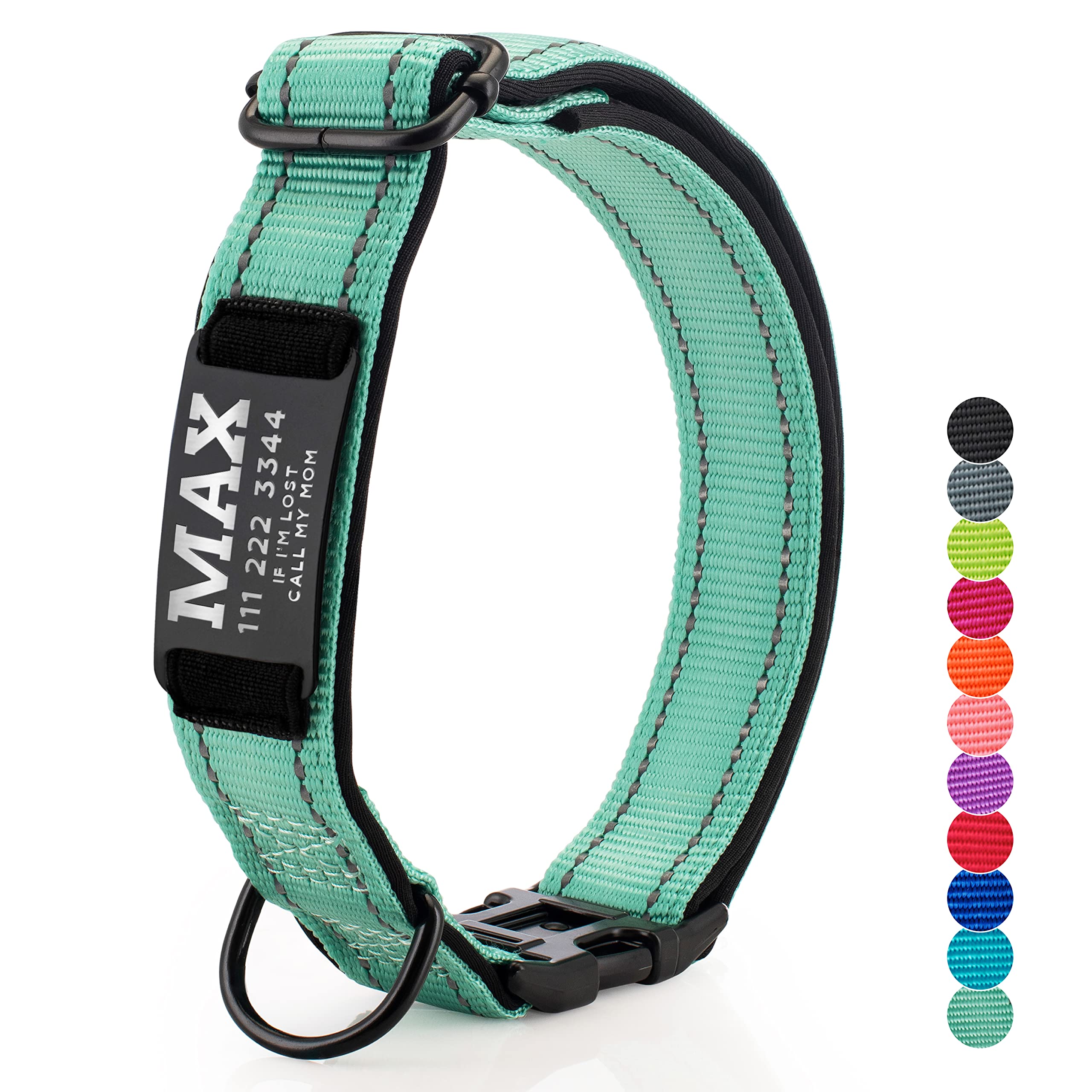 Updated - Personalized Dog Collars And Engraved Nameplate Id Tag, Reflective Nylon Dog Collar, Customizable In 11 Colors, 4 Adju