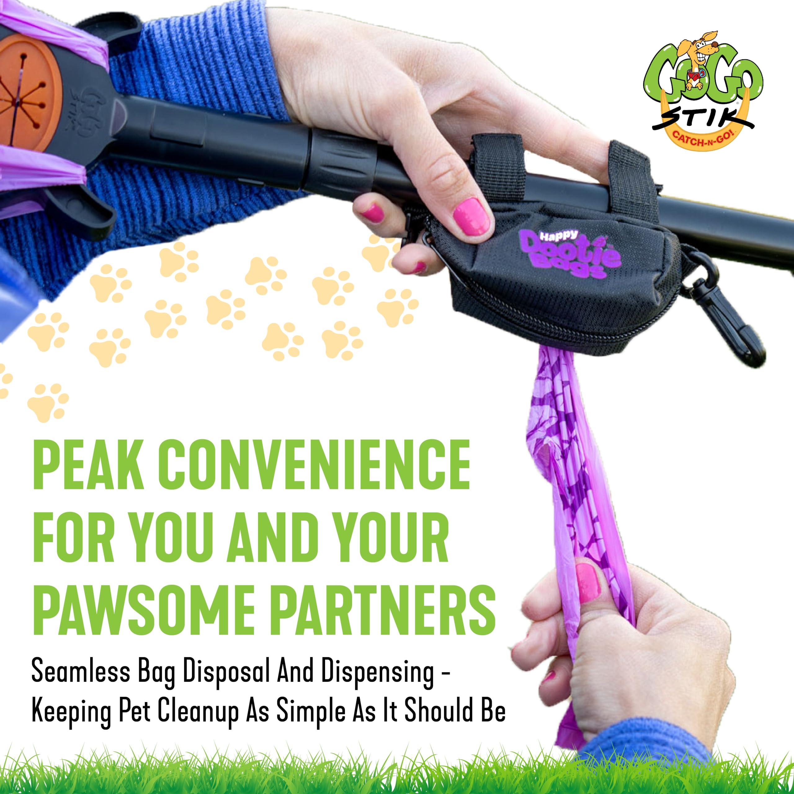 Gogo Stik, Catch-N-Go! Best Poo Catcher Scooper. Catch Poo On Walks. Alum Telescopic Handle, Strap-On Roll Bag Pouch Dispenser &