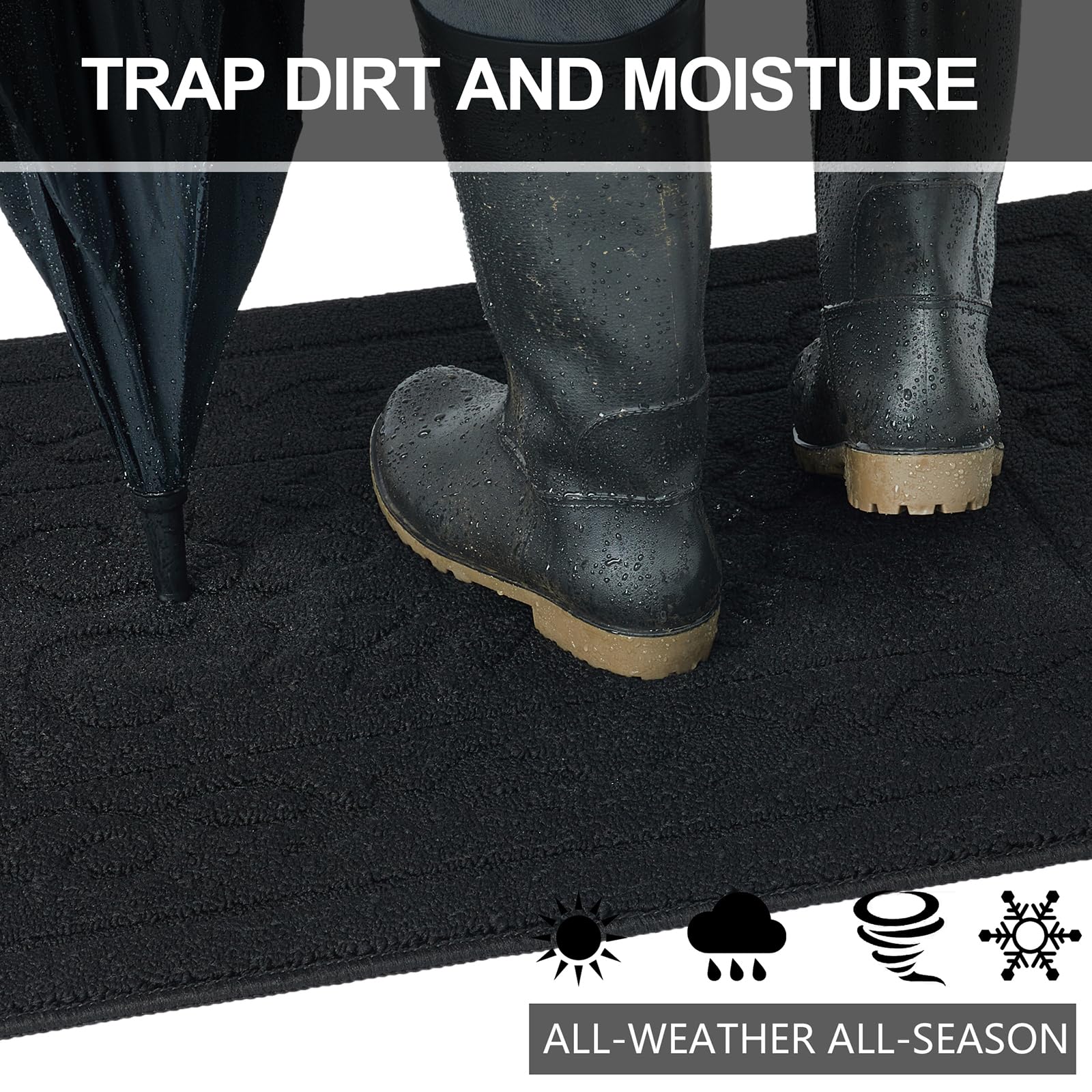 Foneyi Indoor Door Mat, Front Back Door Mat 32' X 40' Non-Slip Rubber Backing Door Rug, Machine Washable Entry Rug, Low Profile Absorbent Dirt Trapper Doormat Inside Floor Mats For Entryway, Black