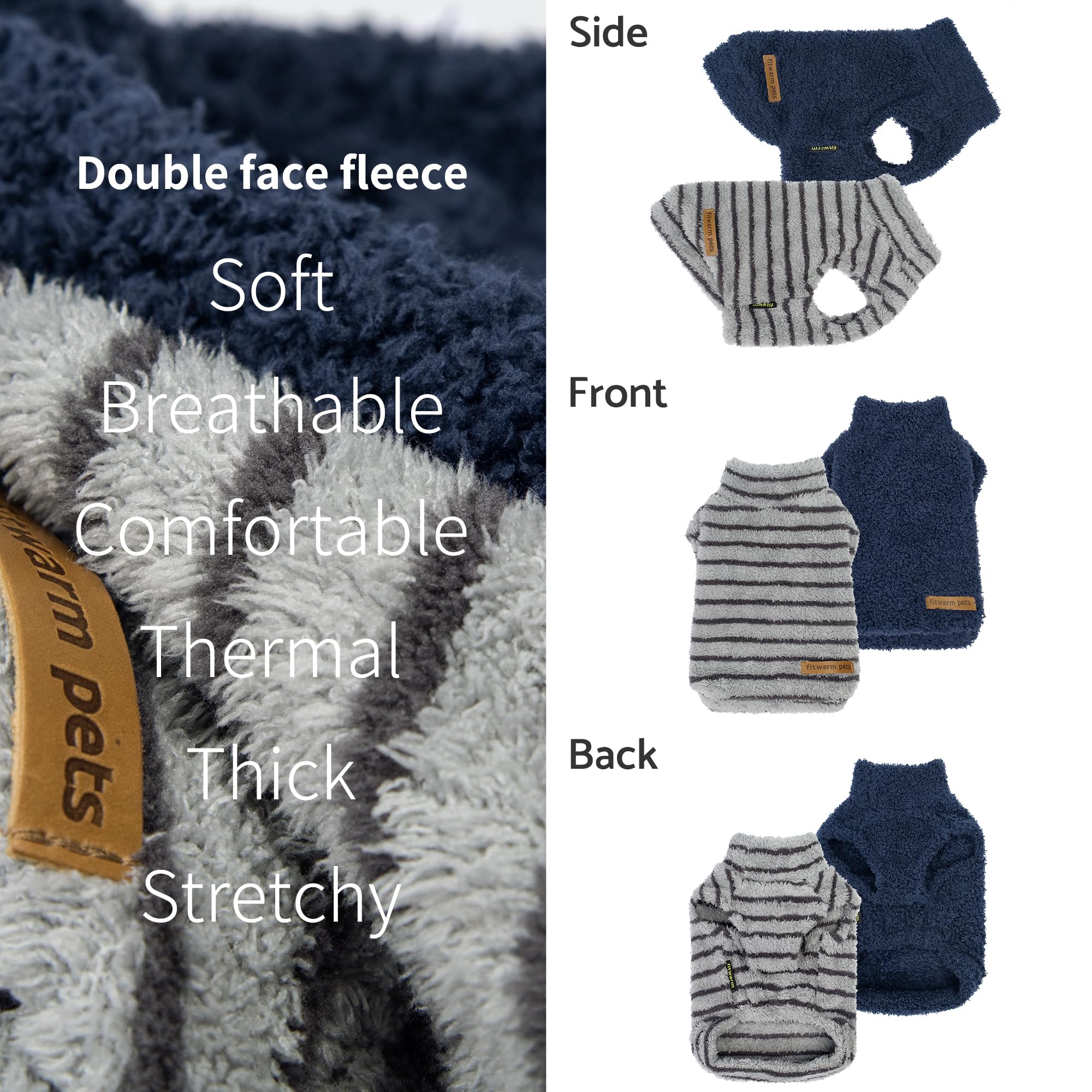 Fitwarm 2 Pack Striped Fleece Dog Sweater, Warm Winter Dog Clothes for Small Dogs Boy Girl, Fuzzy Pet Outfit, Puppy Chihuahua Ju