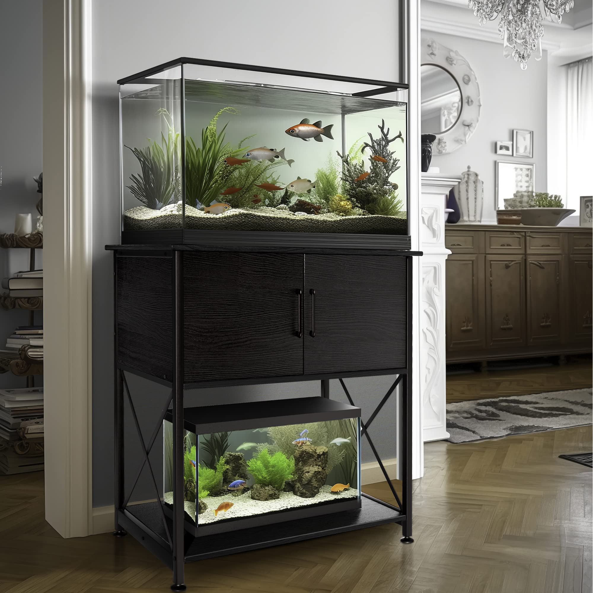 Herture 20-29 Gallon Aquarium Stand Metal Frame Fish Tank Stand with Cabinet Storage, for 20 Gallon Long Aquarium,30.7  L*16.5