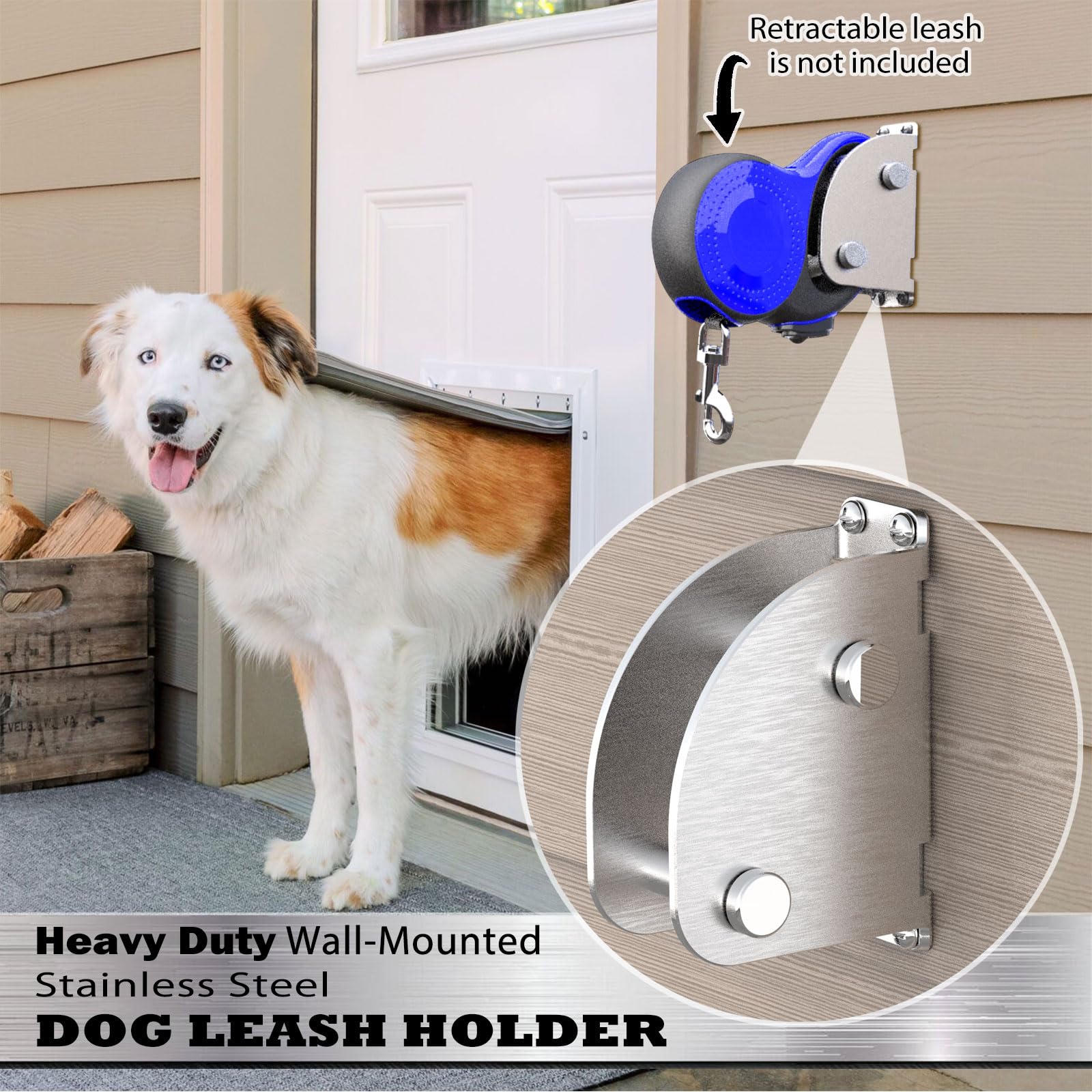X-Tecokit Secure Holder For Retractable Dog Leash,Stainless Steel Wall Hook,Heavy Duty Metal Bracket For Small Medium Large Retr