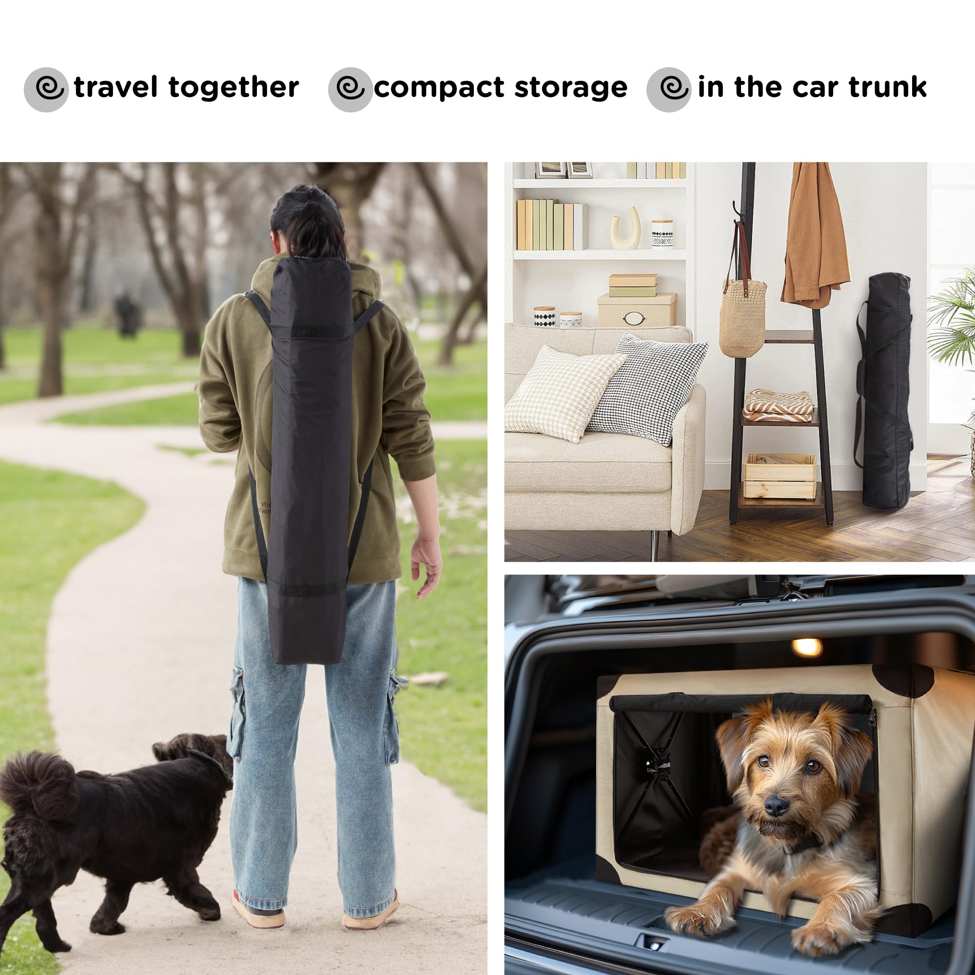 Cozzze Travel Dog Crate - 37 Inch Collapsible Portable Foldable Crates For Large Dogs With Detachable Storage Bag, Removable Pad