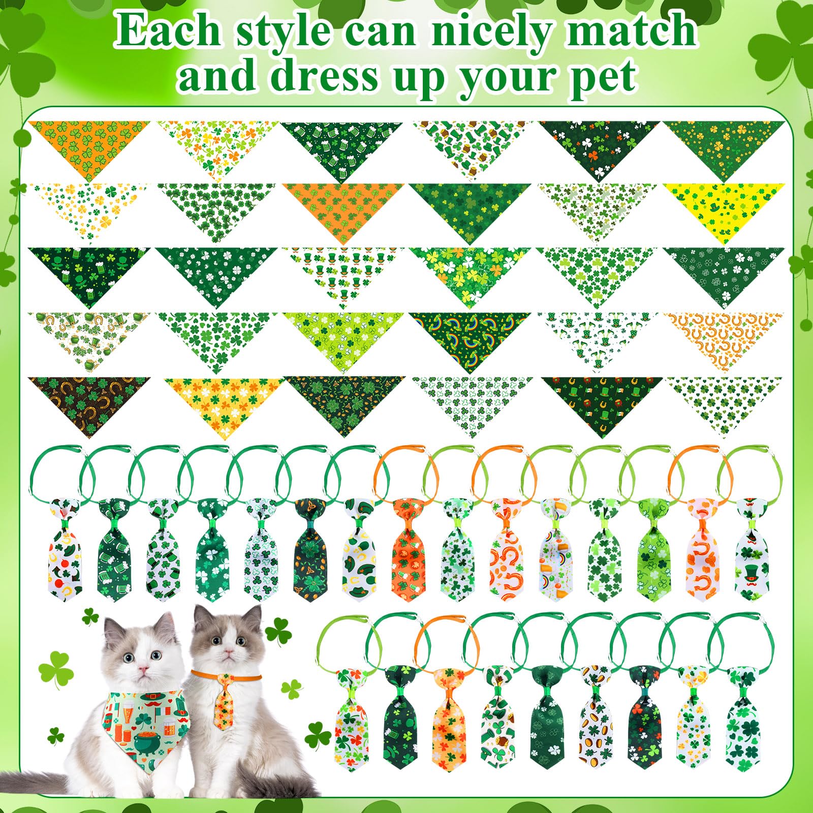Reginary 108 Pcs St. Patrick'S Day Dog Bandanas Bulk With Neck Ties Set Washable Adjustable St. Patrick'S Day Dog Kerchief Scarf