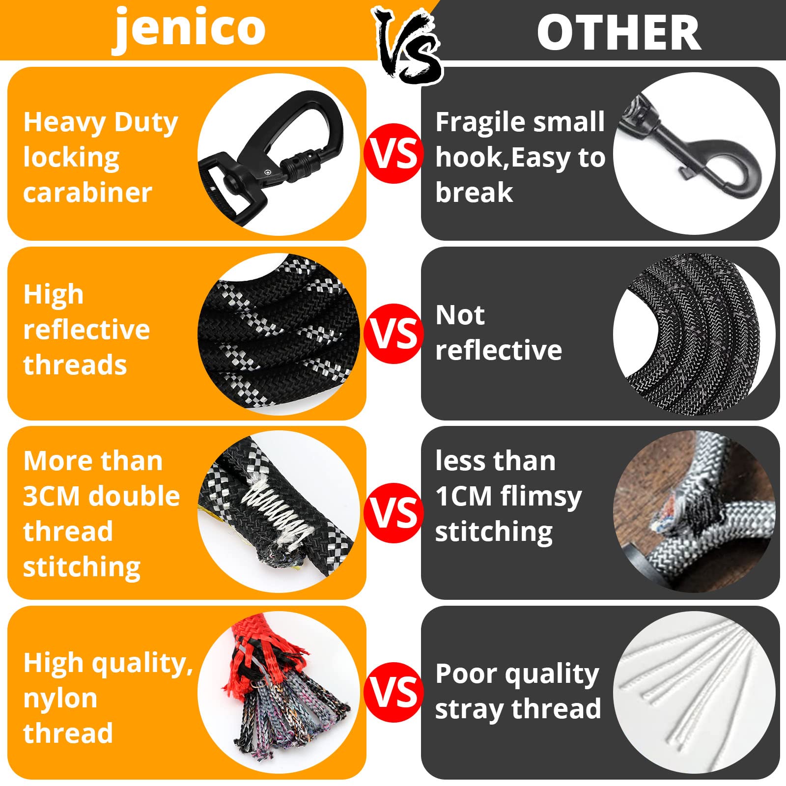 Rope Dog Leash 3 Ft: Heavy Duty Leashes With Swivel Lockable Hook Reflective Threads Bungee And Padded Handle - Dog Lead For Large Small Medium Dogs Outside Walking Hiking Orange