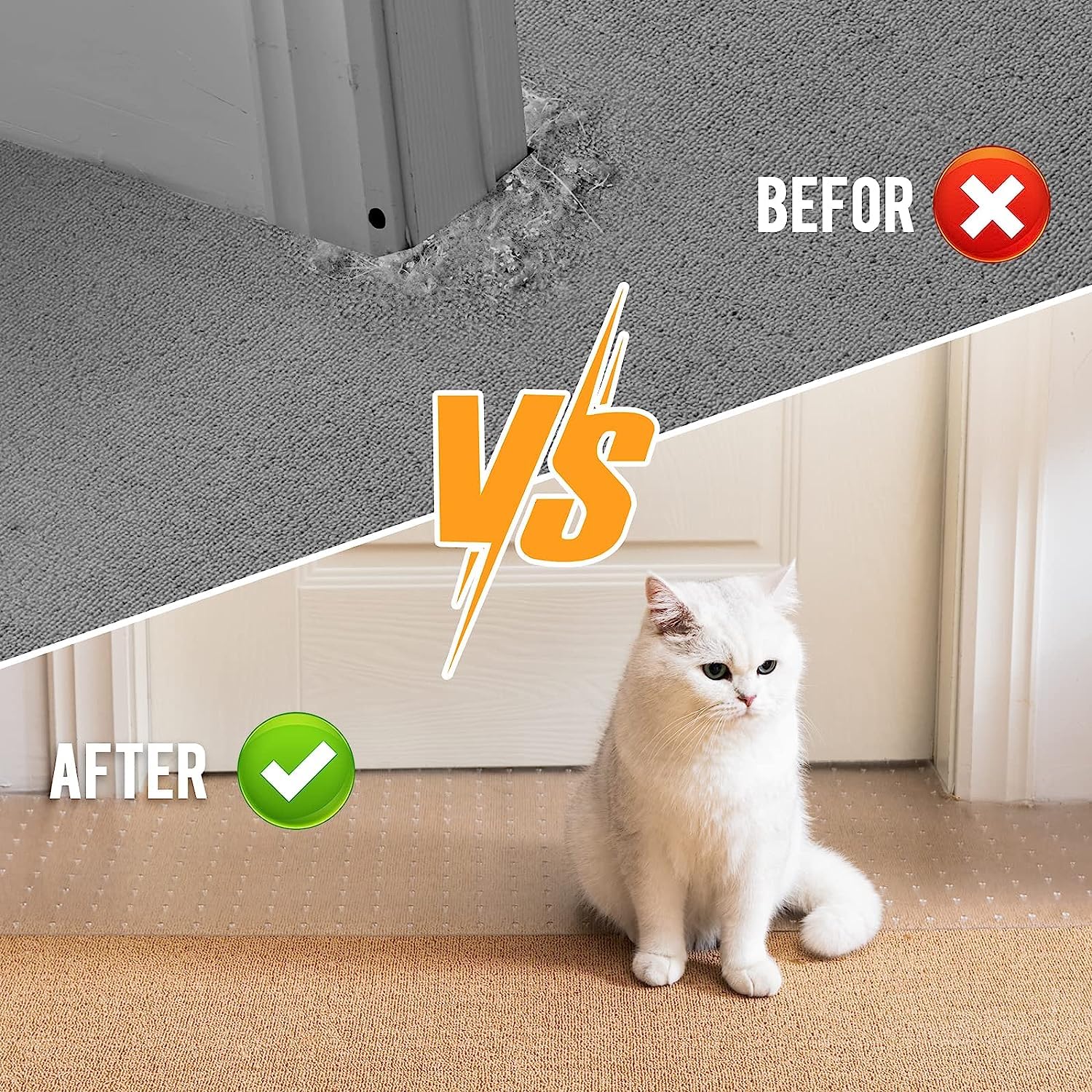 Uross Carpet Protector For Pets - Cat Scratch Guard Mat, Anti Scratch Under Door Guard, Easy To Cut Plastic, 3.6Ft