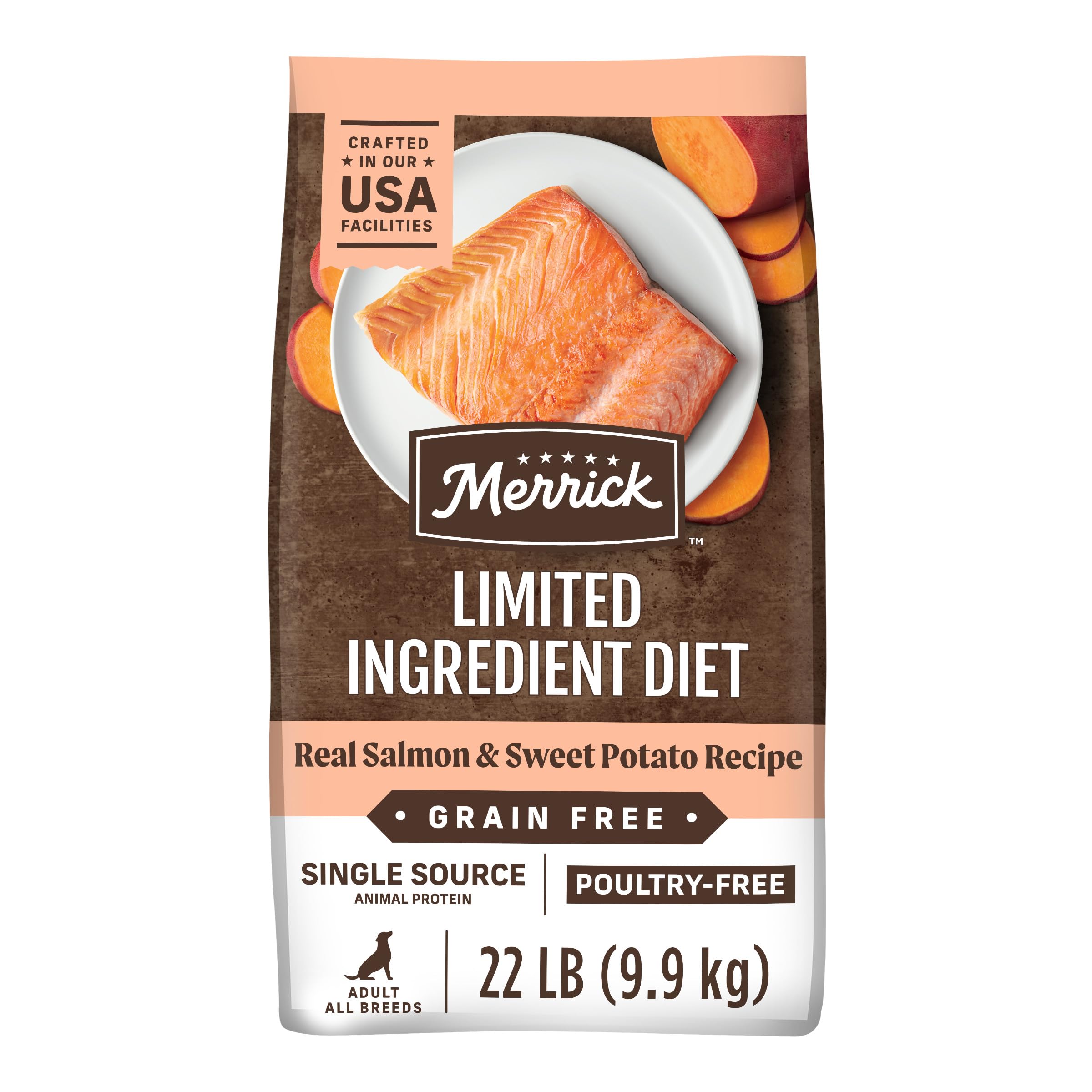 Merrick Limited Ingredient Diet Grain Free Dry Dog Food, Premium And Healthy Kibble, Salmon And Sweet Potato - 22.0 lb. Bag