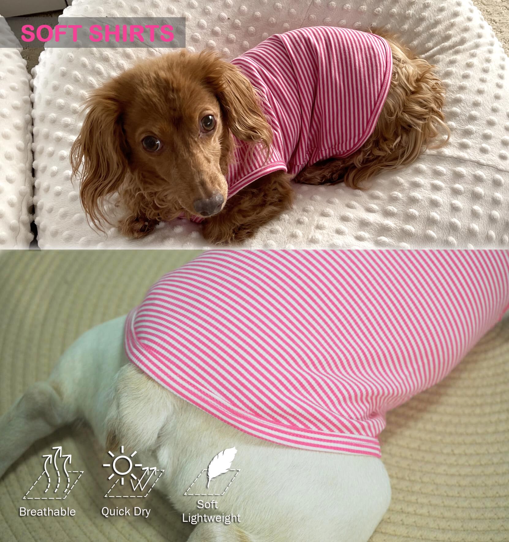 Sychien Dog Shirt,Combed Cotton T-Shirts,Soft Cool Boy Girl Tee For Small Dogs Kitty Puppy Chihuahua,Pink Rose Striped Xs