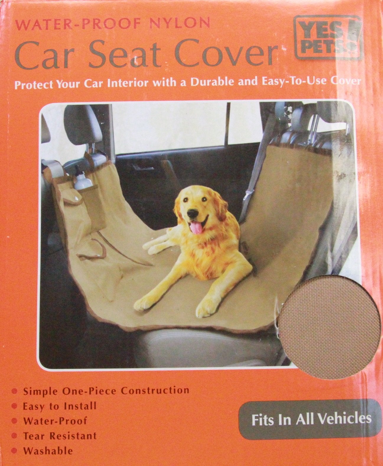 Yes Pets Oxford Hammock Style Water-Proof Pet Car Seat Cover for Cars, Trucks and SUVs, Tan