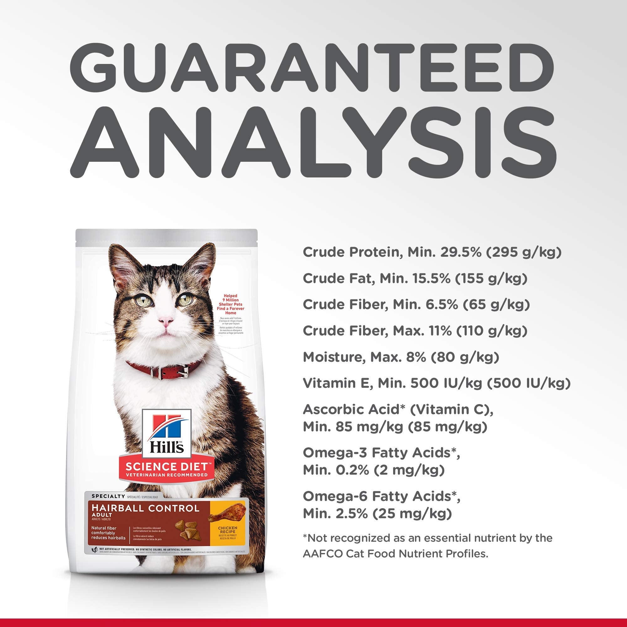 Hill's Science Diet Dry Cat Food, Adult Hairball Control, Chicken, 15.5 lb Bag, White