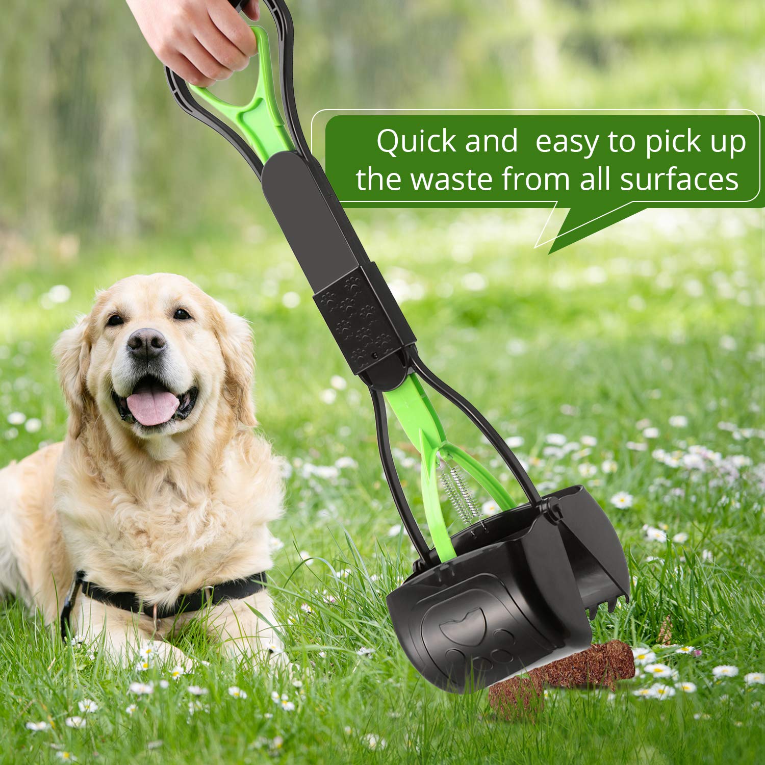 Ppogoo Non-Breakable Pet Pooper Scooper For Dogs And Cats With Long Handle High Strength Material And Durable Spring For Easy Grass And Gravel Pick Up