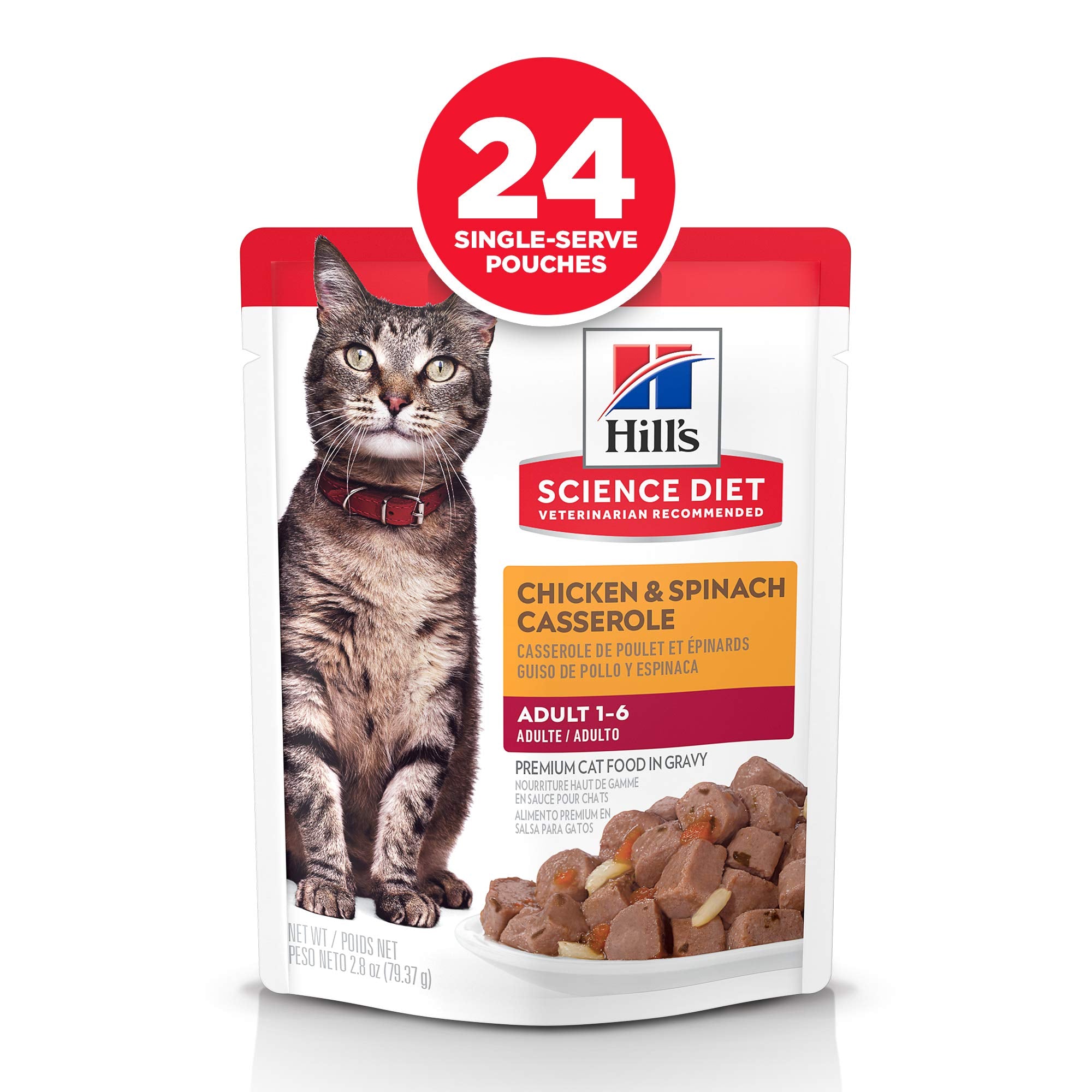 Hills Science Diet Adult 1-6, Adult 1-6 Premium Nutrition, Wet Cat Food, Chicken Casserole Stew, 2.8 oz Pouch, Case of 24