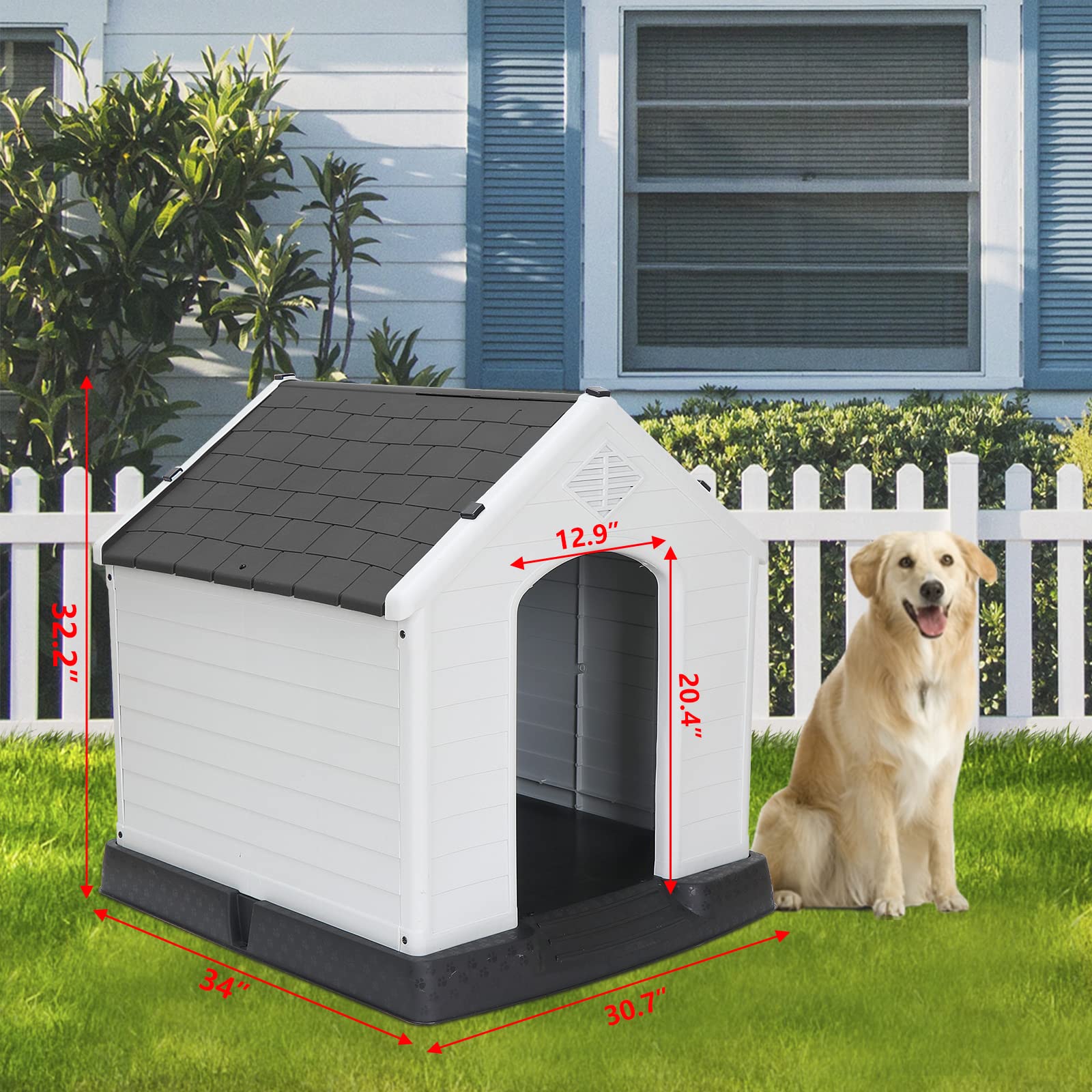 Large Dog House Indoor Outdoor Plastic Durable Dog House Insulated Puppy Shelter With Air Vents Elevated Floor