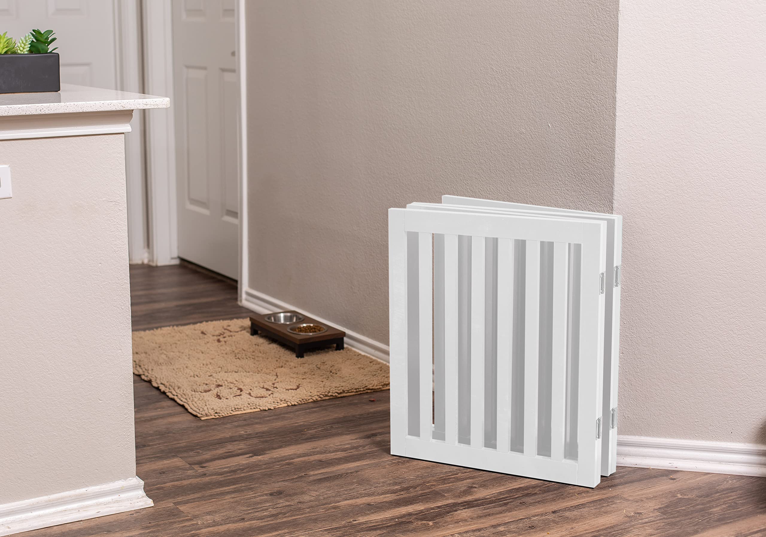 Internet'S Best Dog Gate Indoor Freestanding Pet Barrier, Folding Wood Dog Fence, Extra Wide Doorway Puppy Gate, Indoor Animal Privacy Panel, Wooden Cat Fence - 4 Panel - 24', White