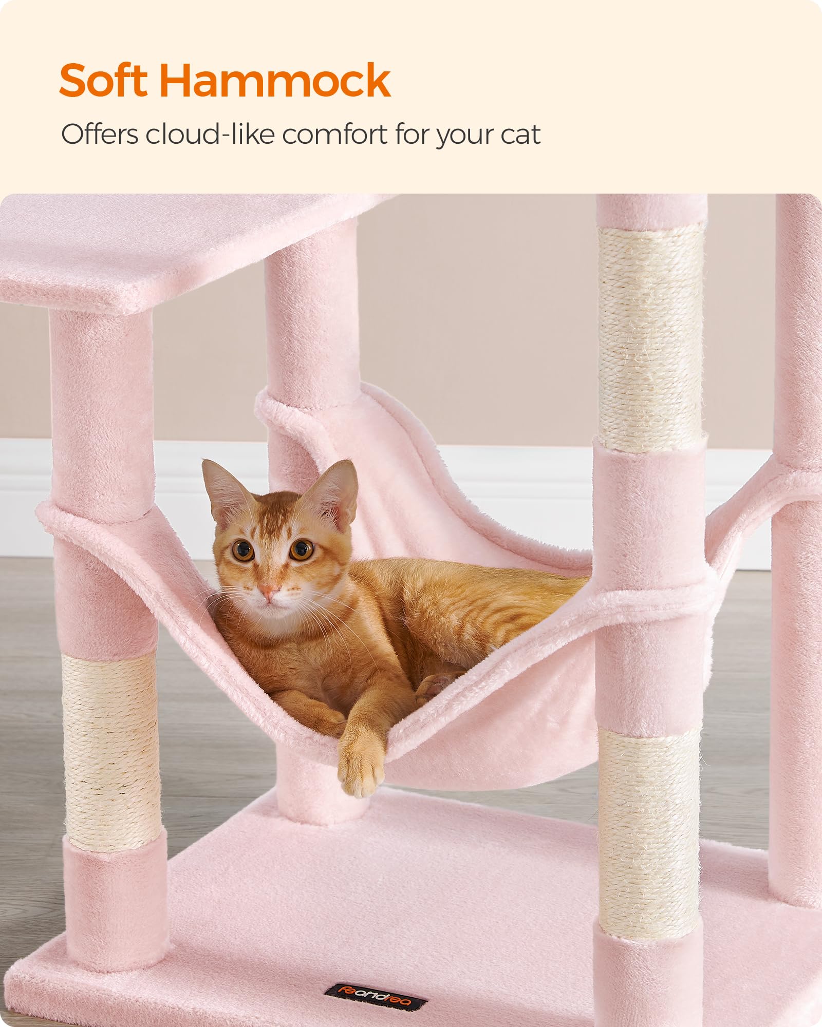 Feandrea Cat Tree, 56.3-Inch Cat Tower For Indoor Cats, Multi-Level Cat Condo With 4 Scratching Posts, 2 Perches, Hammock, Cave, Jelly Pink Upct161P01