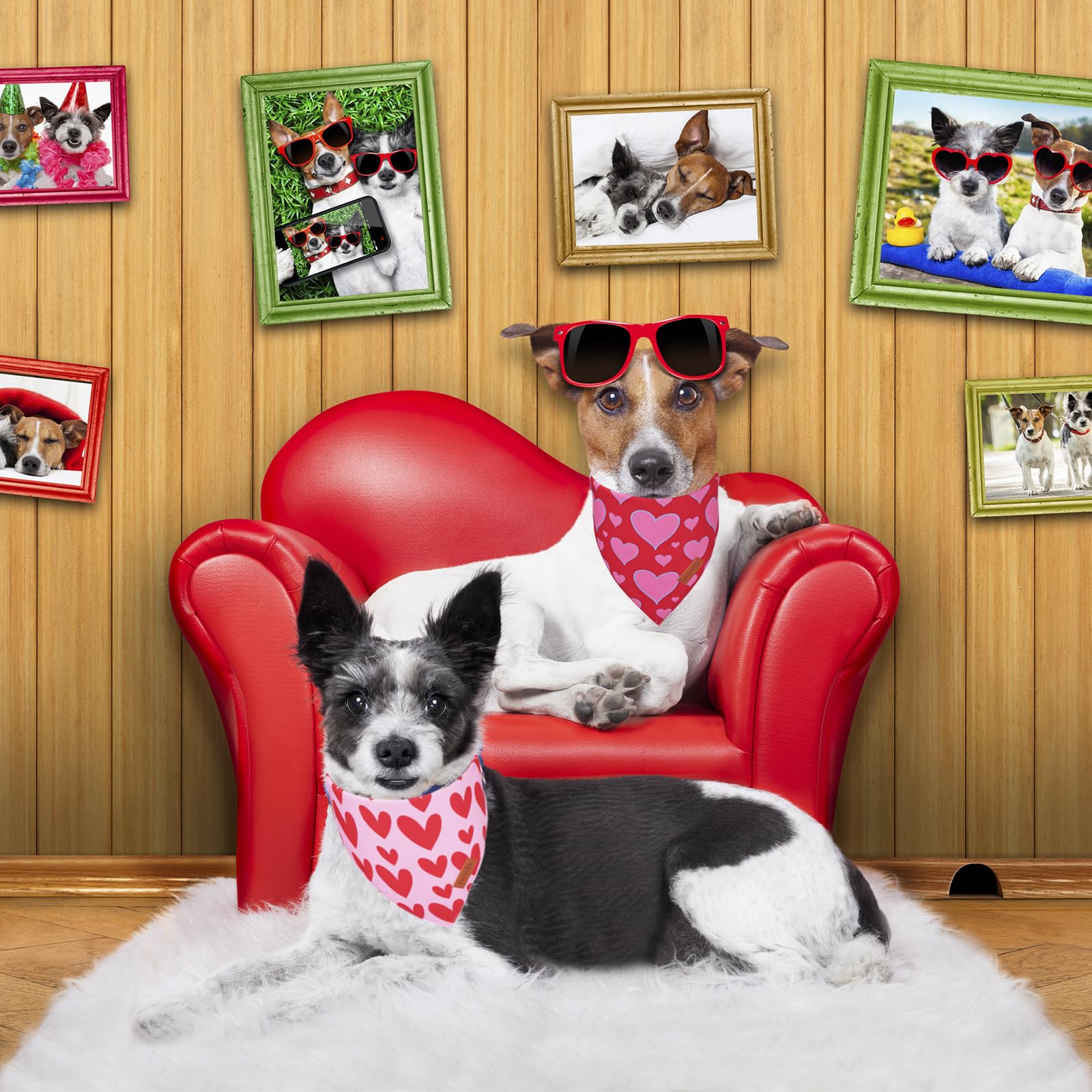 Ptdecor Valentine Dog Bandana, Reversible Valentine Pet Scarf, Multi Size, Red Heart Bandanas For Medium Large Dogs (Large)