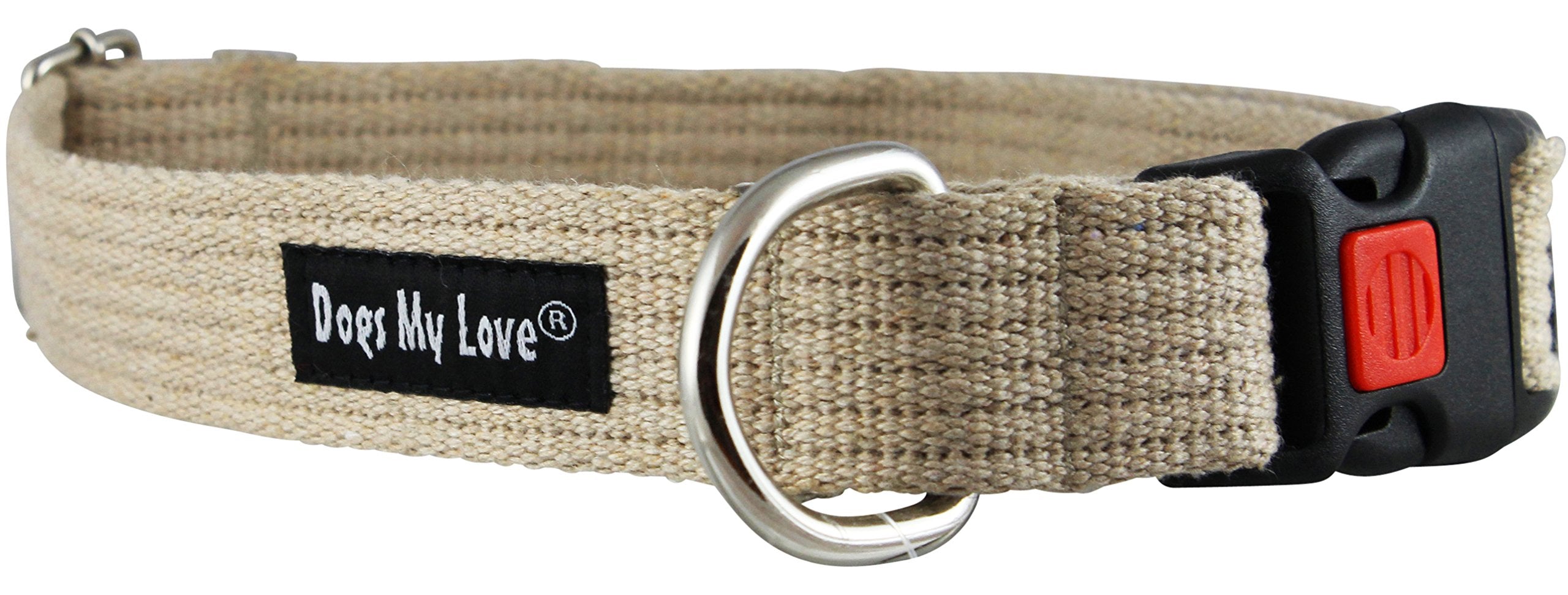 Cotton Web Adjustable Dog Collar With Locking Device 4 Sizes Beige (Large: Neck 16'-23'; Width 1')