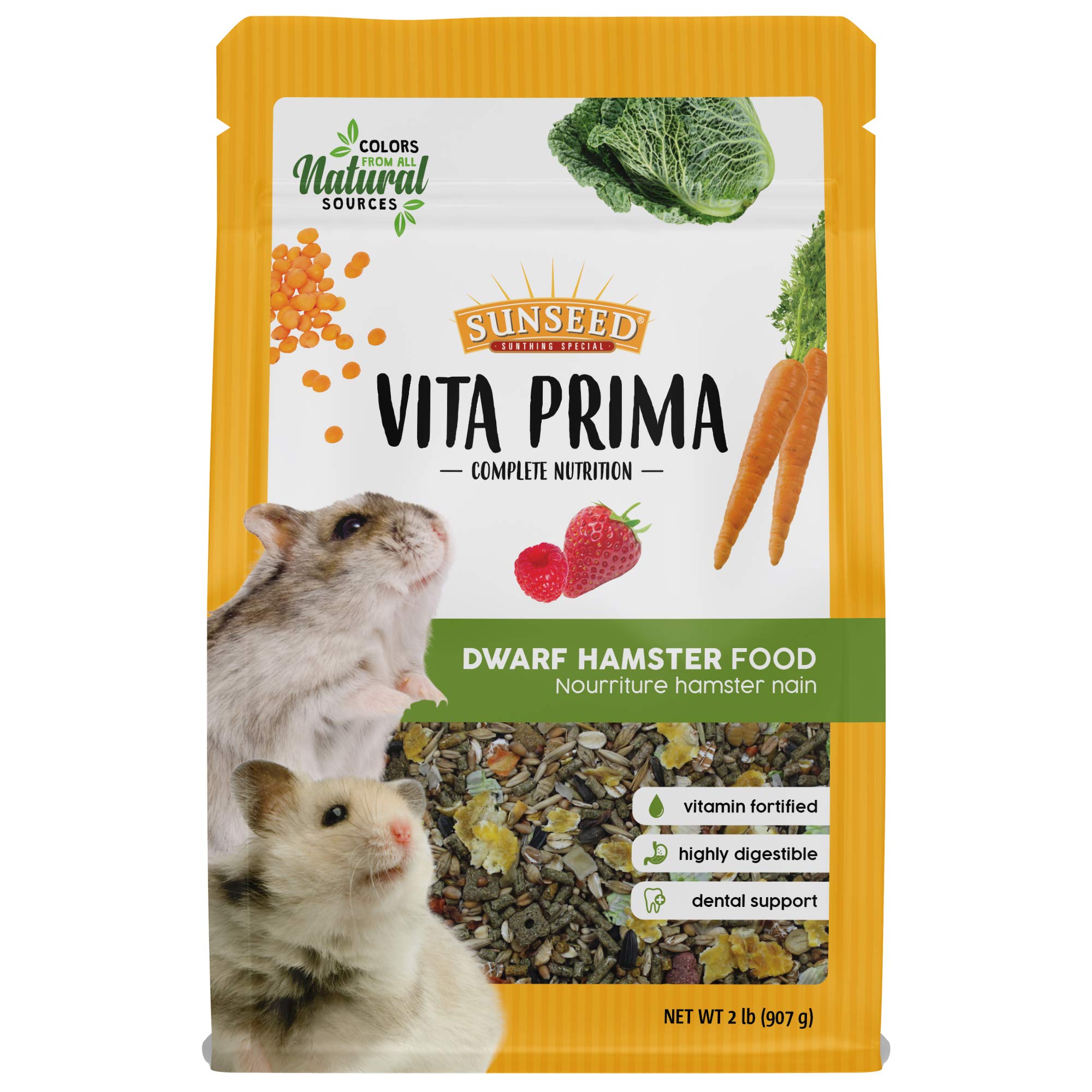 Sunseed Vita Prima Dwarf Hamster Food - Dry Food for Dwarf Hamsterrs - Vitamin-Fortified with Essential Nutrients - Supports Hea