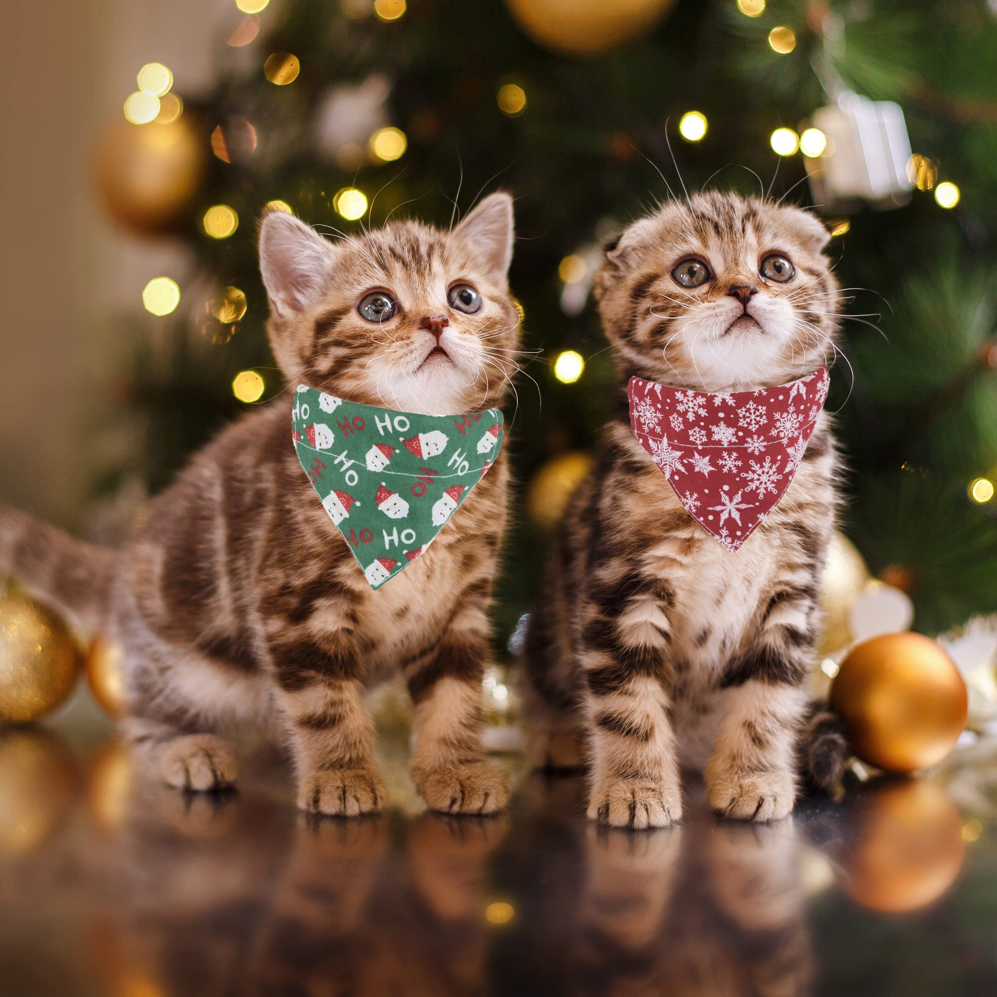 Adoggygo Christmas Cat Collars With Bandana Bell, 2 Pack Adjustable Xmas Pet Bandana Collar With Removable Scarf, Red Green Chri