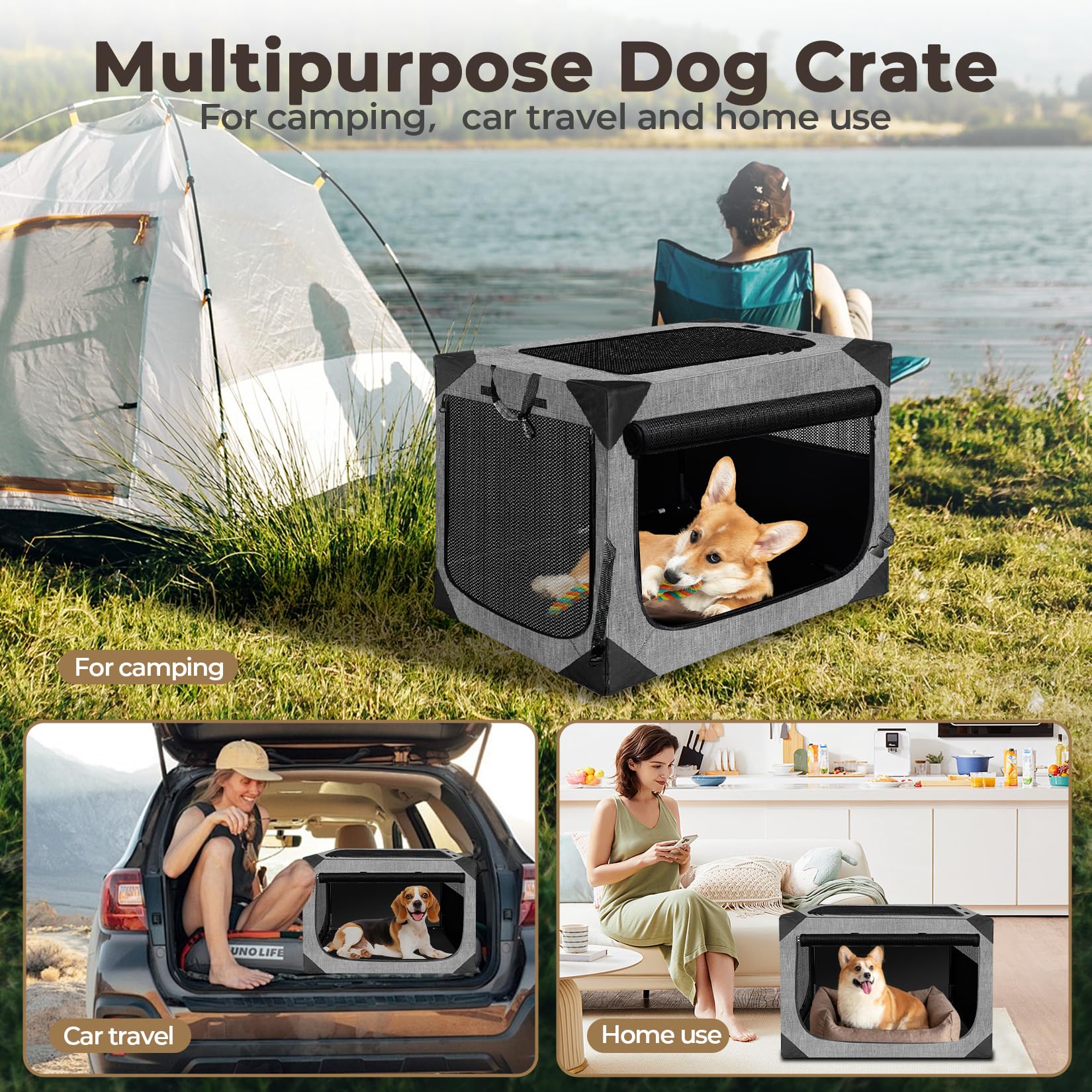 Nottia Dog Crates,Collapsible Soft Travel Crate For Medium Dogs (3 Year Warranty), Indoor & Outdoor Portable Pet Kennel With Che