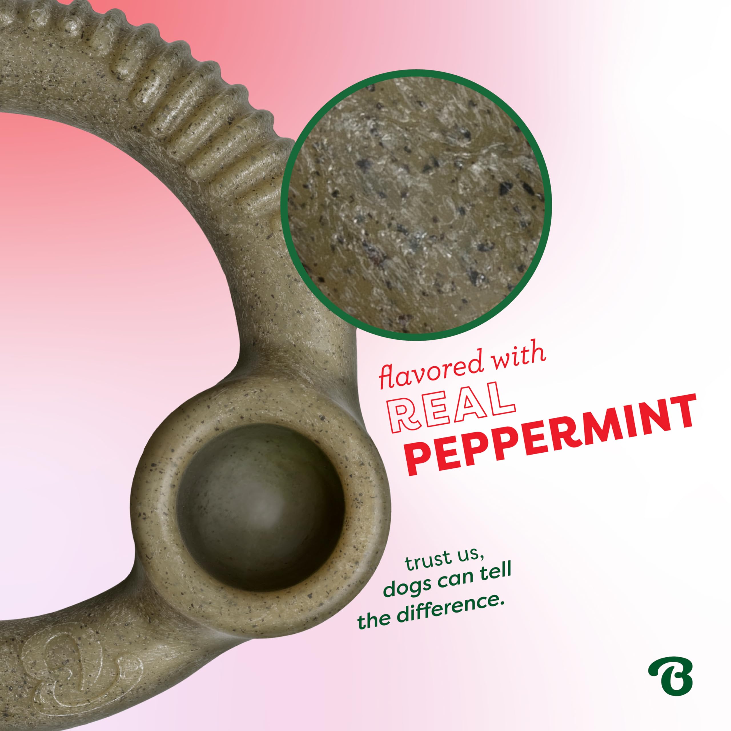 Benebone Peppermint Ring - Limited Edition Holiday Flavor, Durable Chew Toy for Aggressive Chewers, Made in USA, Medium