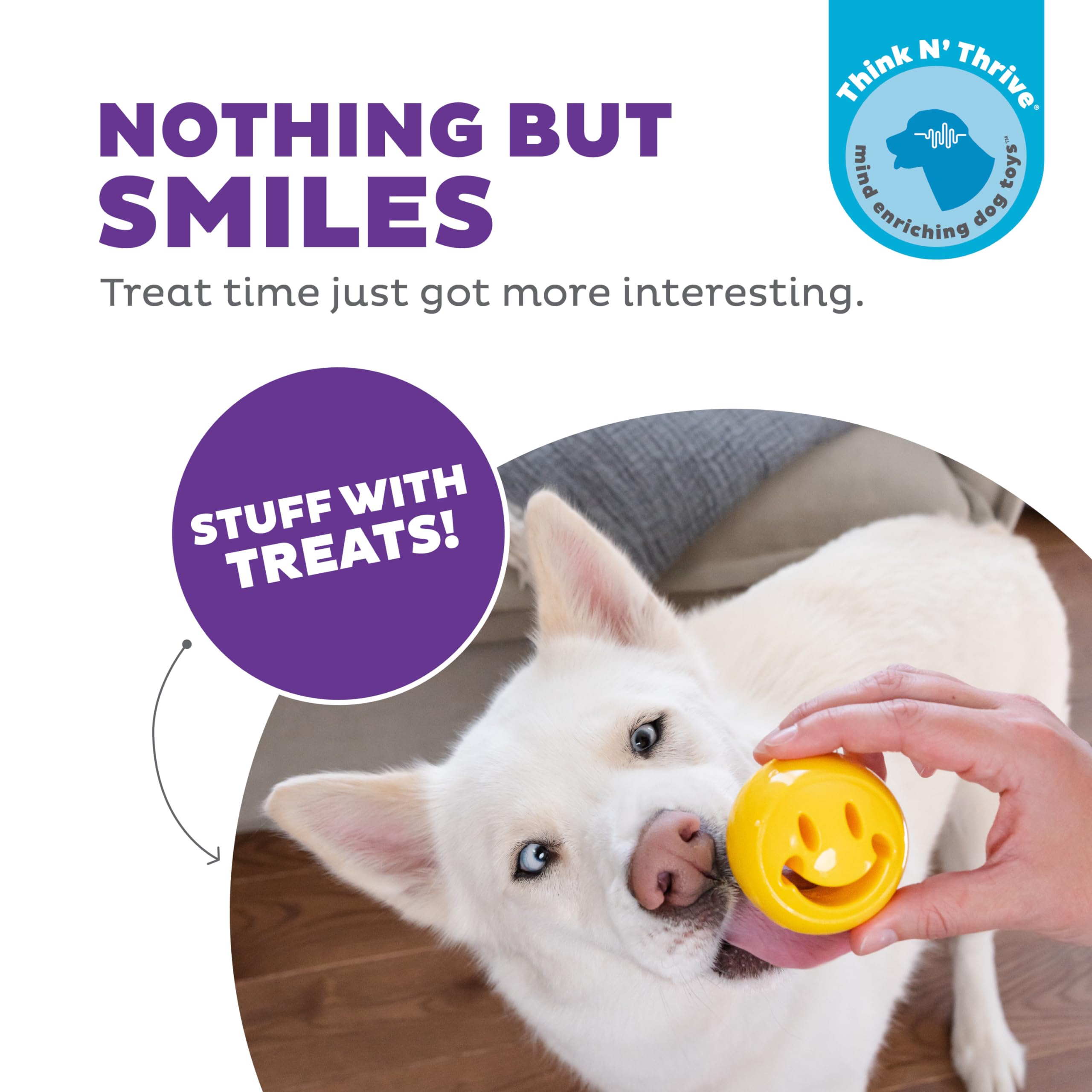 Outward Hound Nooks Happiness Treat Dispensing Dog Toy, Small, Yellow, Smiley Face