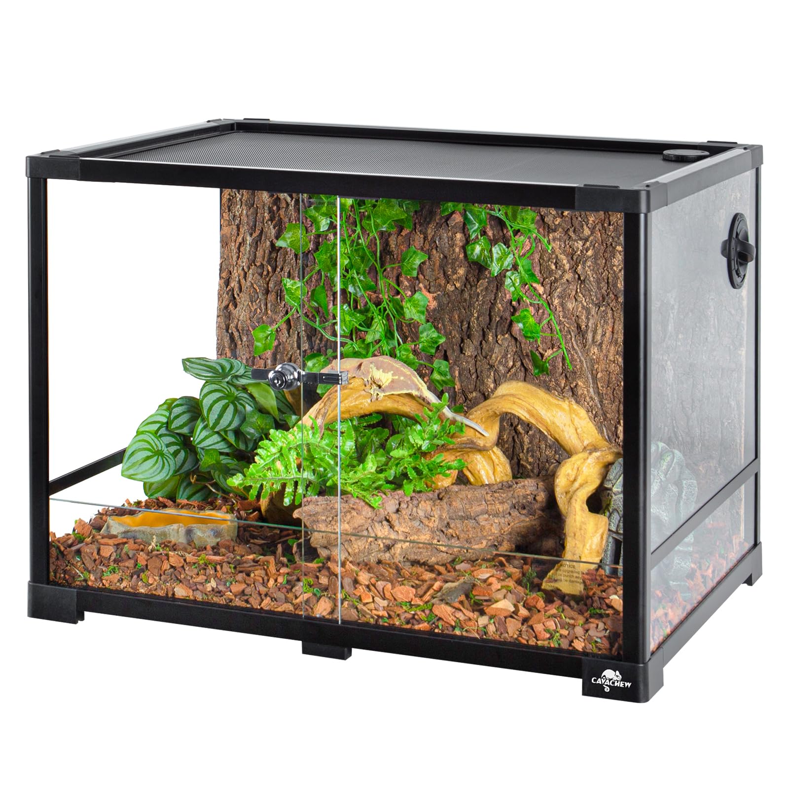 Cavachew 34 Gallon Reptile Tank, Glass Reptiles Terrarium 24'' X 18'' X 18'', Sliding Door, Top Ventilation, Cable Pass, Humidif