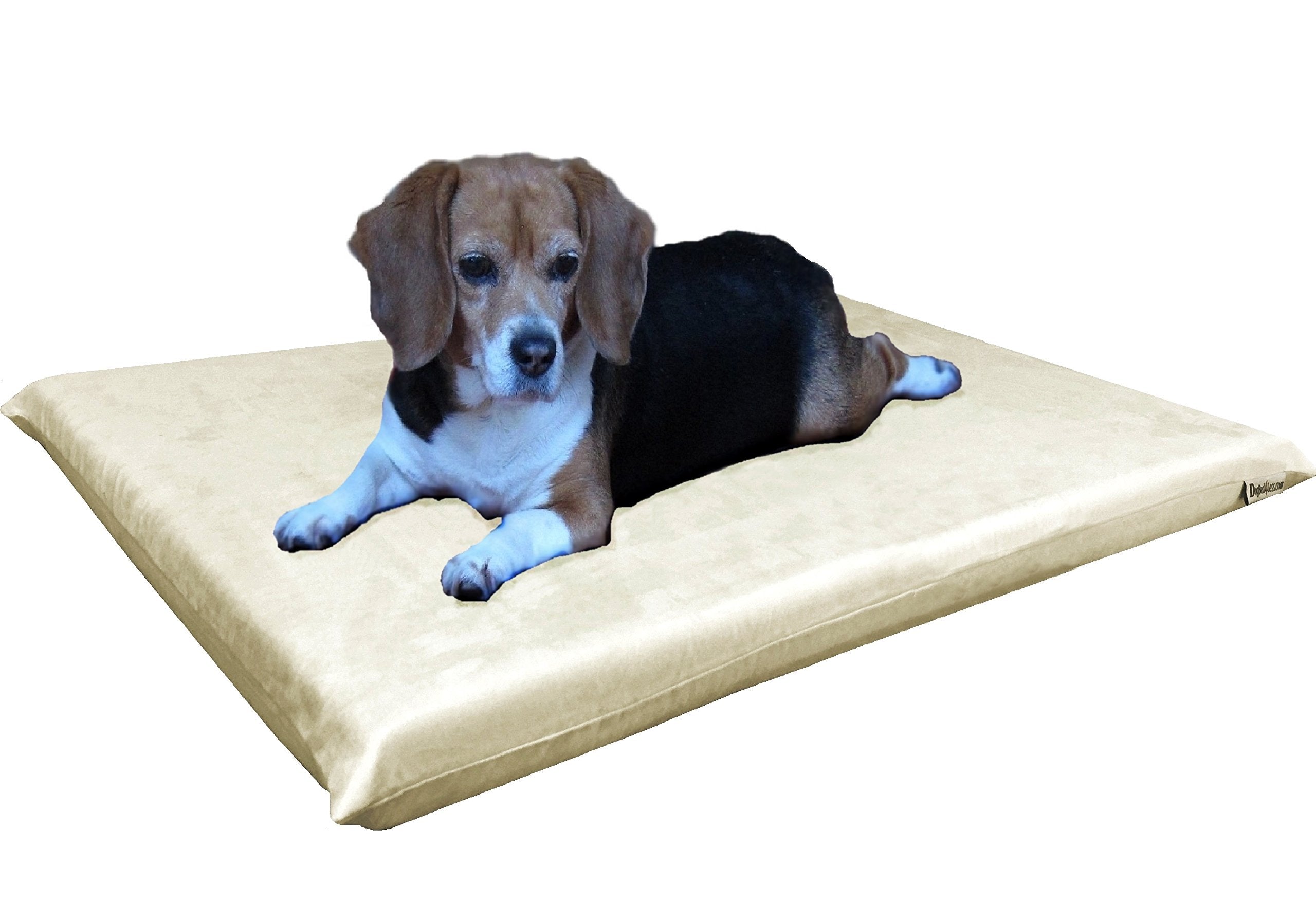 Dogbed4Less Gel Memory Foam Dog Bed For Medium Large Pet With Waterproof Internal Cover, Microsuede Khaki 34X27X3 Inches