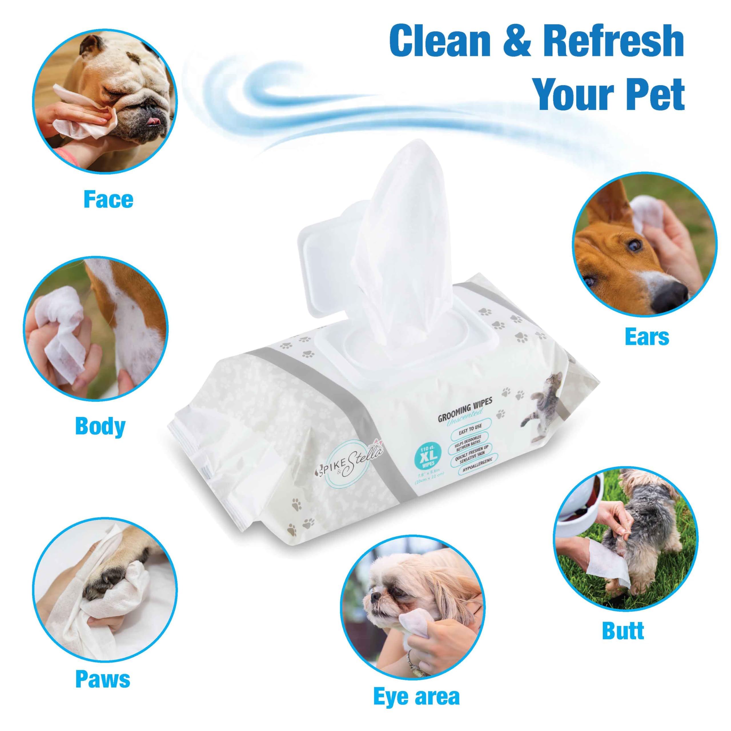 110 Pack Pet Grooming Wipes - Large & Extra-Large Sizes - Lavender, Aloe, & Unscented Variations - Hypoallergenic & Extra Durabl