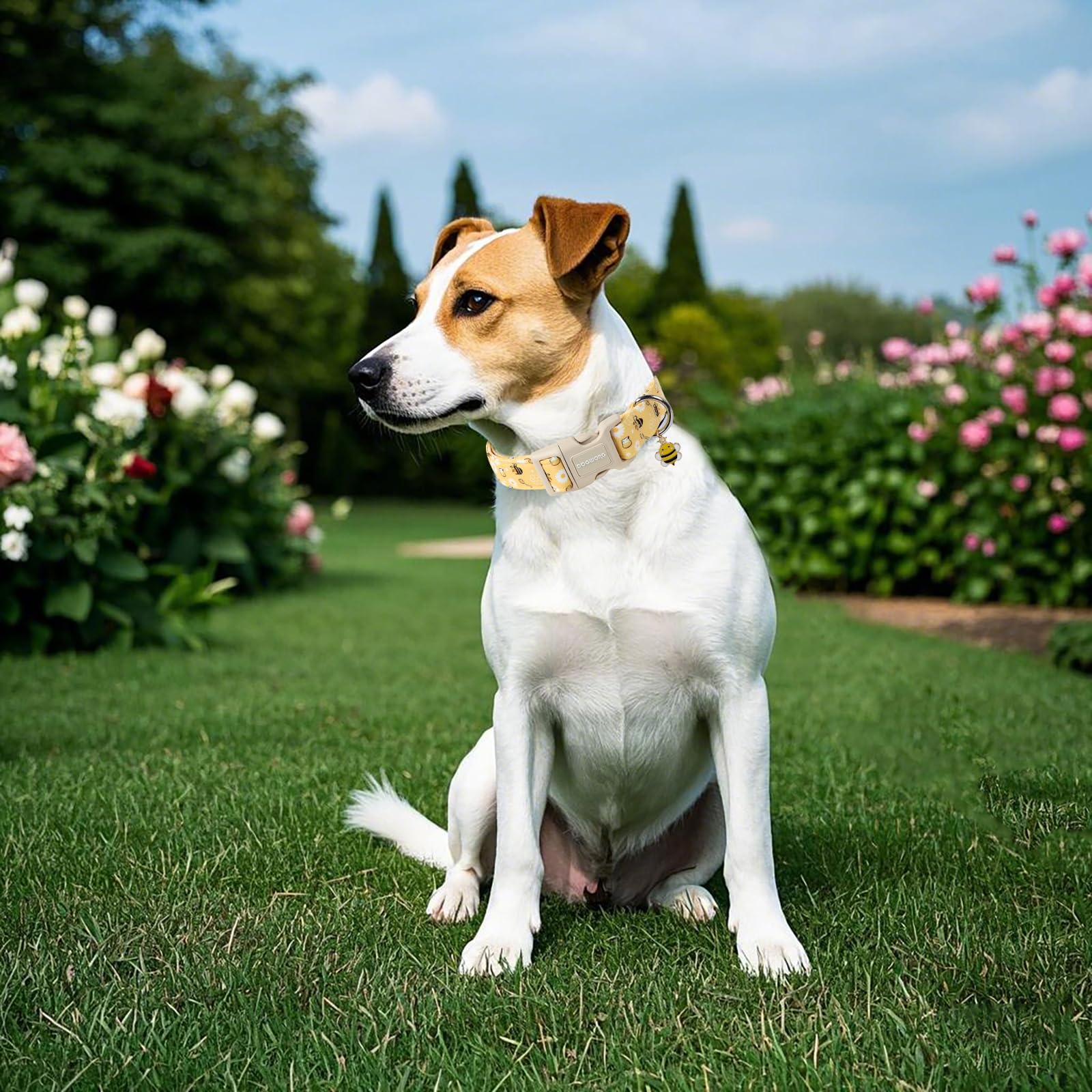 Dogwong Yellow Bee Dog Collar- Cute Fun Dog Collars Adjustable Designer Spring Puppy Yellowe Dog Collar For Small Medium Large D