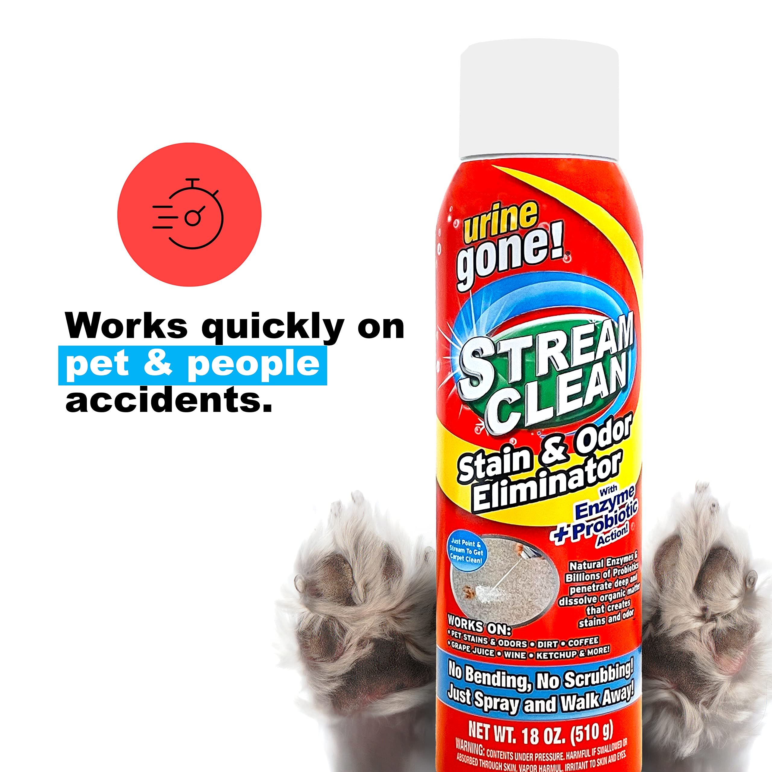 Urine Gone Stream Clean, Heavy Duty Carpet Stain & Odor Eliminator Deep Cleans with Fast Acting Natural Enzymes + Probiotics Eli