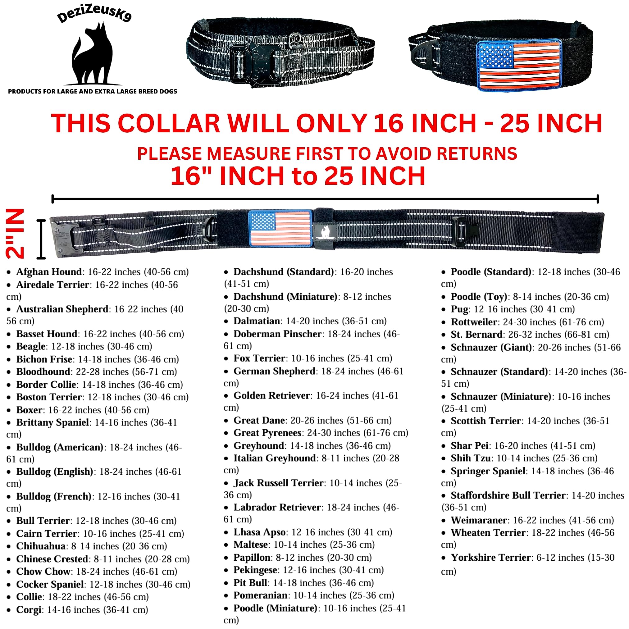 2-Inch Wide Tactical Dog Collar with Control Handle, Adjustable for Medium & Large Dogs, Military Style with Heavy-Duty Metal Bu