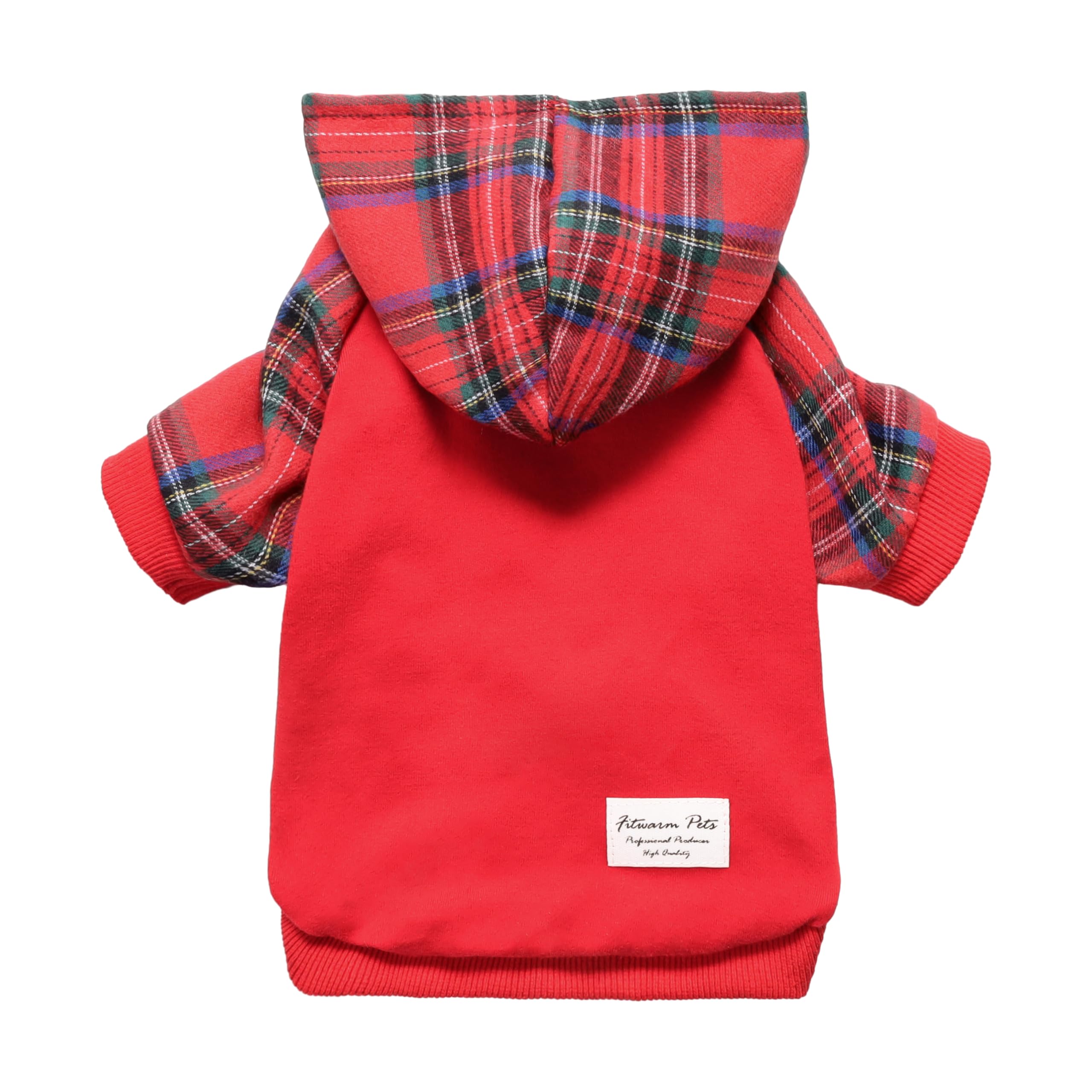 Fitwarm Tartan Plaid Dog Hoodie, Dog Clothes For Small Dogs Girl Boy, Pet Sweatshirt With Hood, Cat Winter Outfit, Red, Green, X