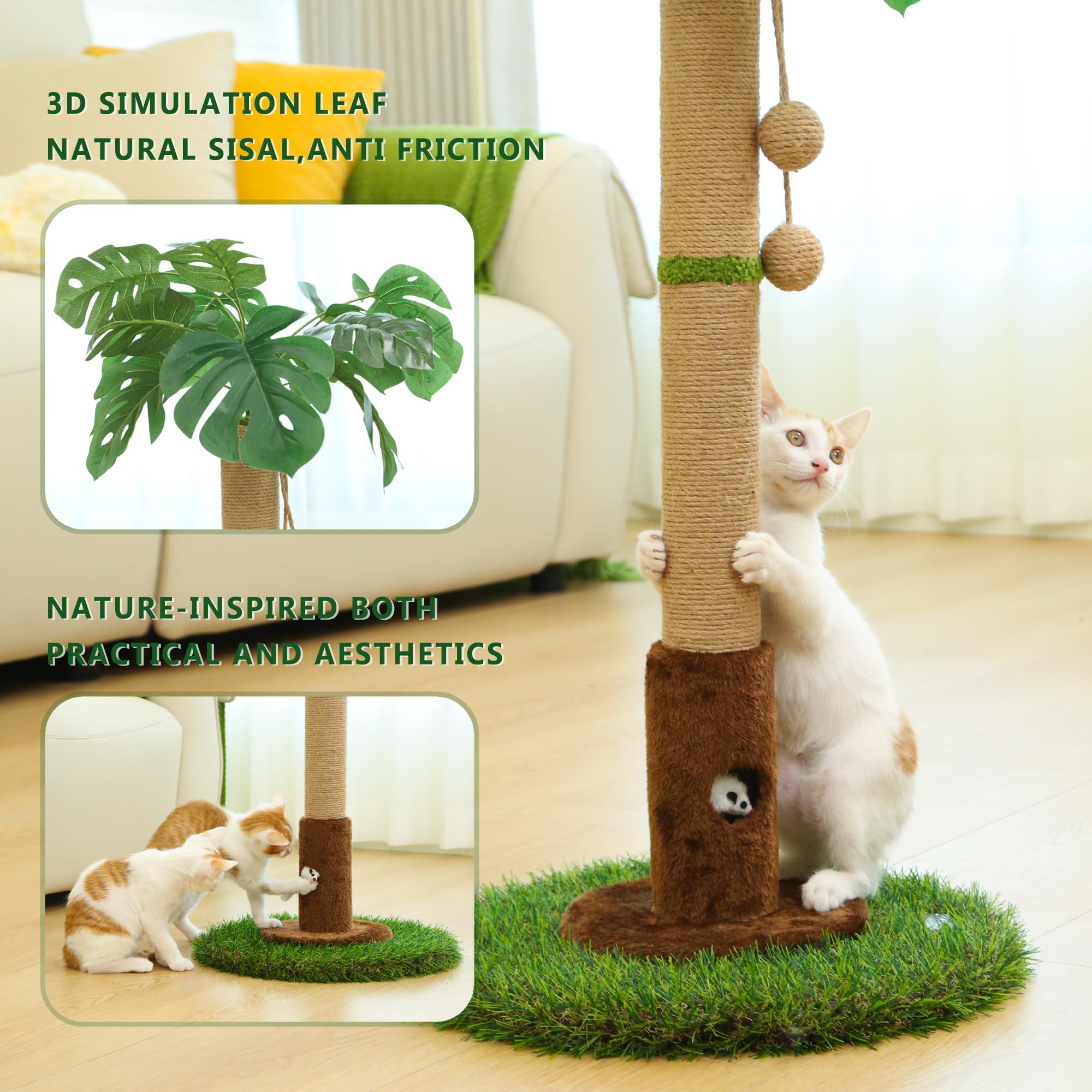 Woochpet Cat Scratching Post For Indoor Cats And Kitten - 35.43'' Tall Cat Scratching Post With Sisal Rope,Palm Tree Cat Scratch