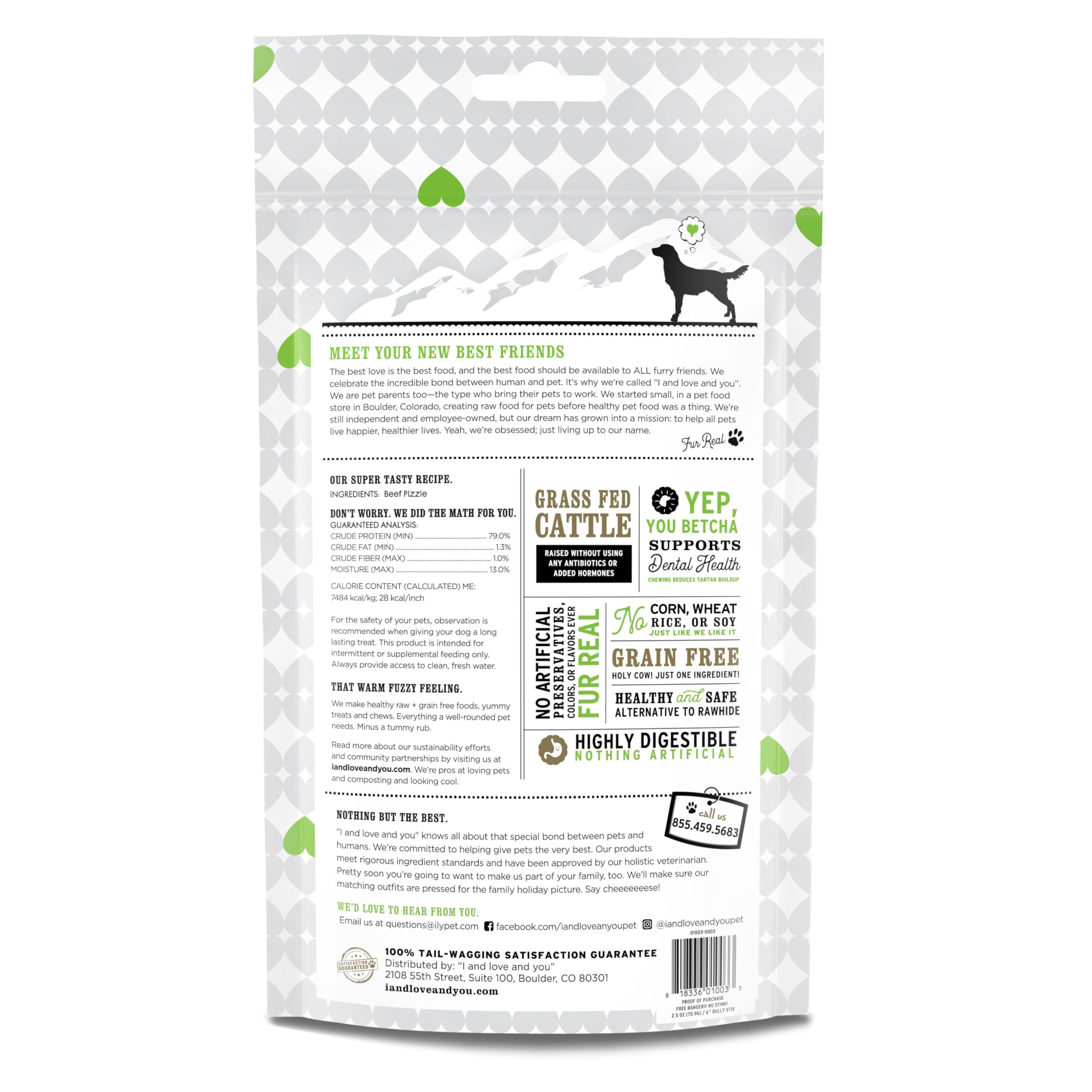 I and love and you No Stink Free Ranger Bully Stix - Beef - Rawhide Alternative, Single Ingredient, Free Range Grass Fed Beef, 6