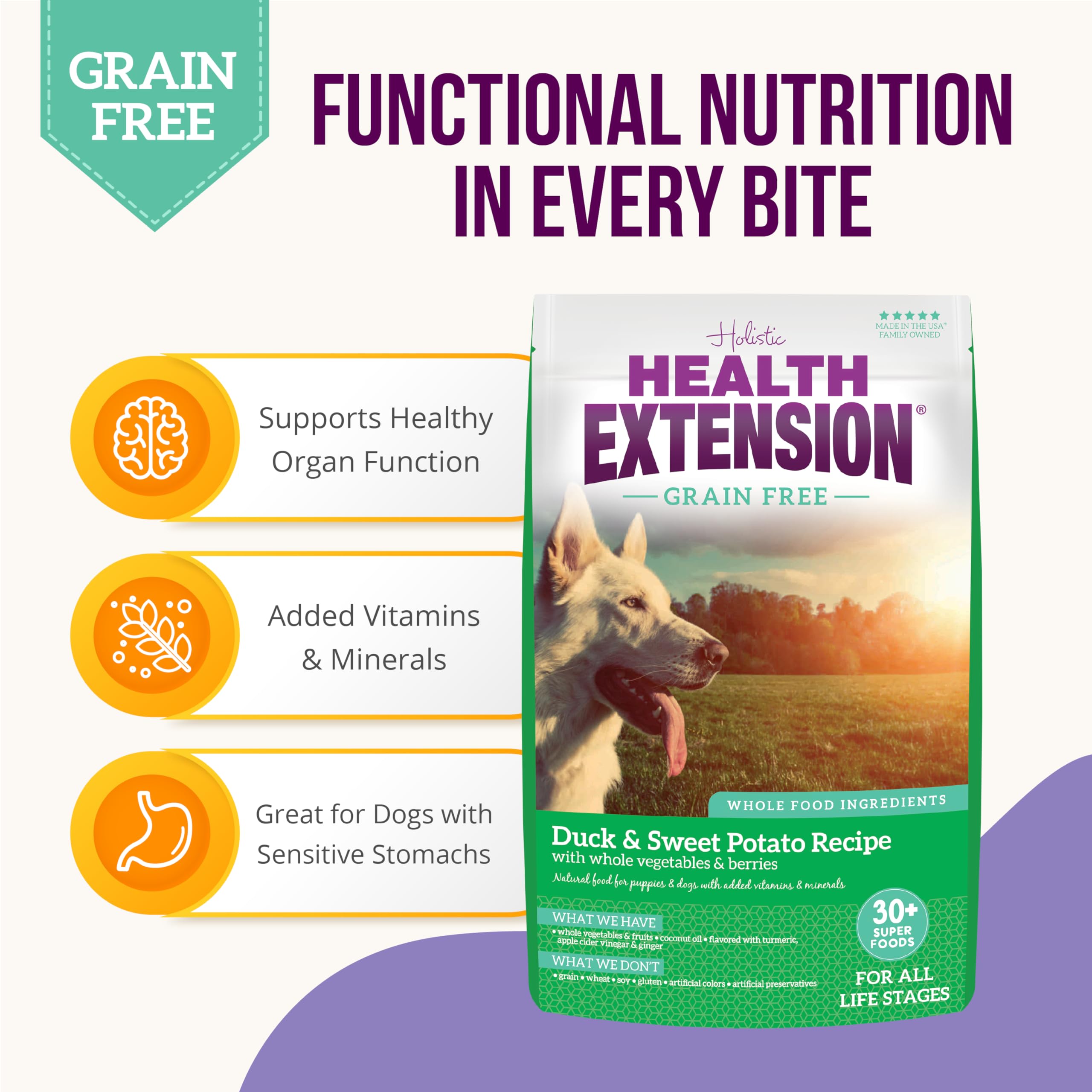 Health Extension Grain Free Duck & Sweet Potato Dry Dog Food (23.5 lb / 10.66 kg) - Lean Protein Formula with Turmeric & Antioxi