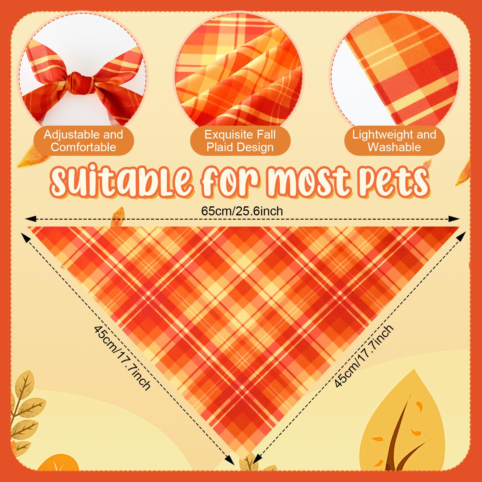 Abbylike 200 Pcs Fall Plaid Dog Bandanas Bulk Autumn Bandanas for Dogs Pets Triangle Kerchief Bibs Scarf for Fall Thanksgiving C