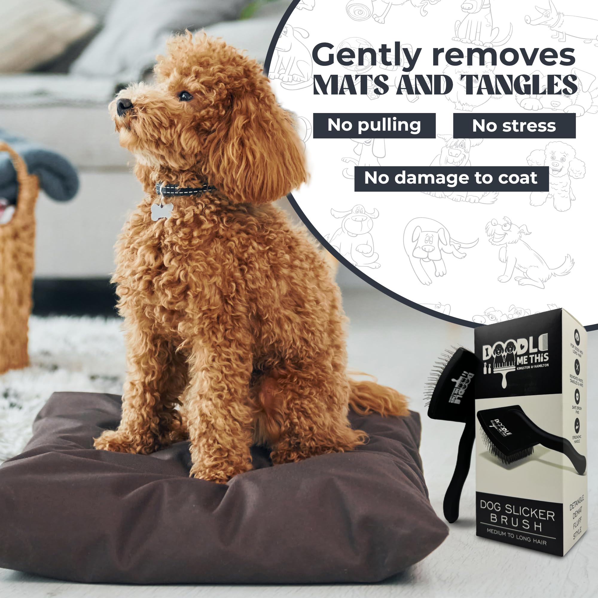 Slicker Brush For Goldendoodles And Long Haired Dogs Black Finish Long Stainless Steel Pins For Detangling And Dematting Groomin