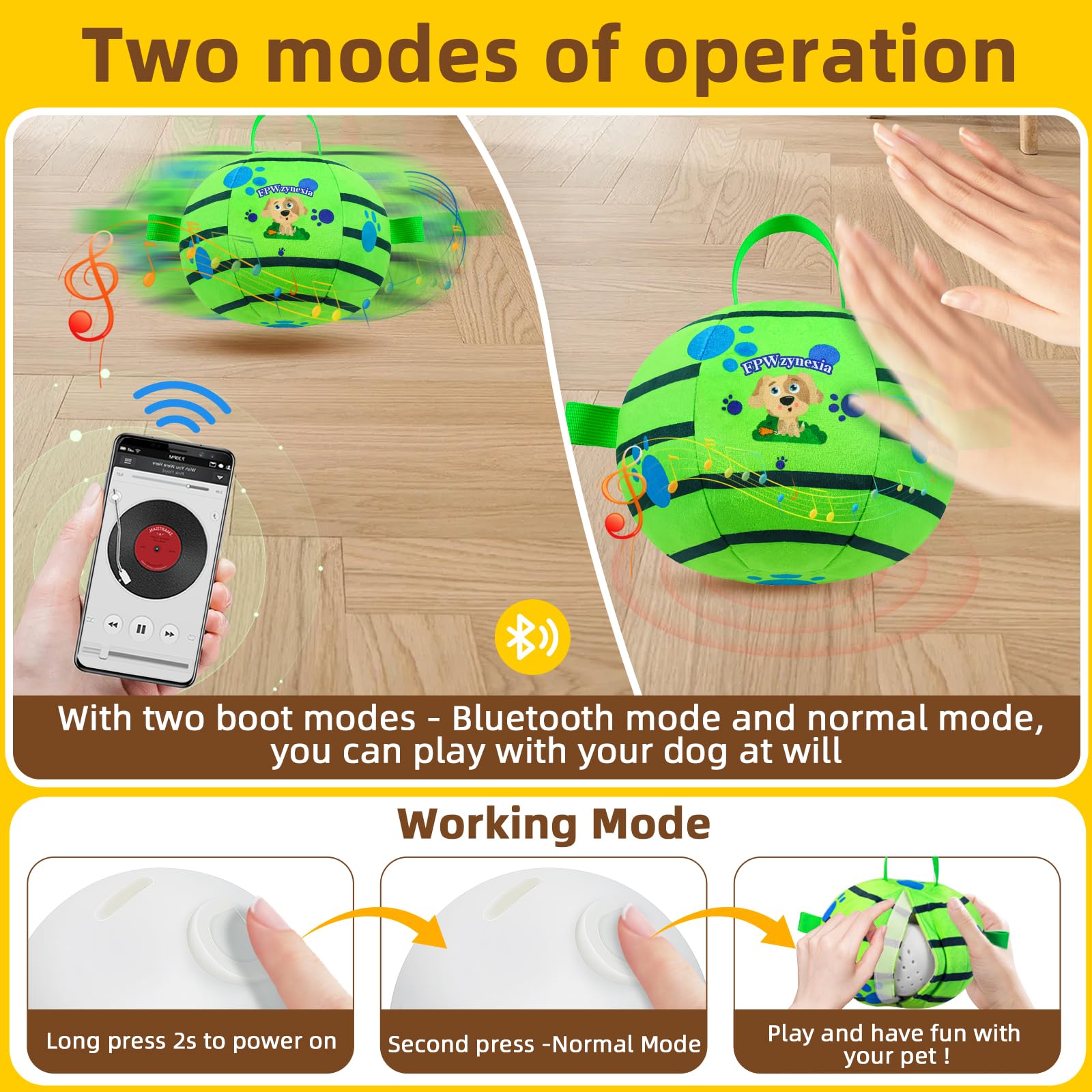 Fpwzynexia Interactive Dog Toys Chew-Resistant Interactive Dog Ball Nylon Dog Balls With Rope Bluetooth-Enabled For Music Connec