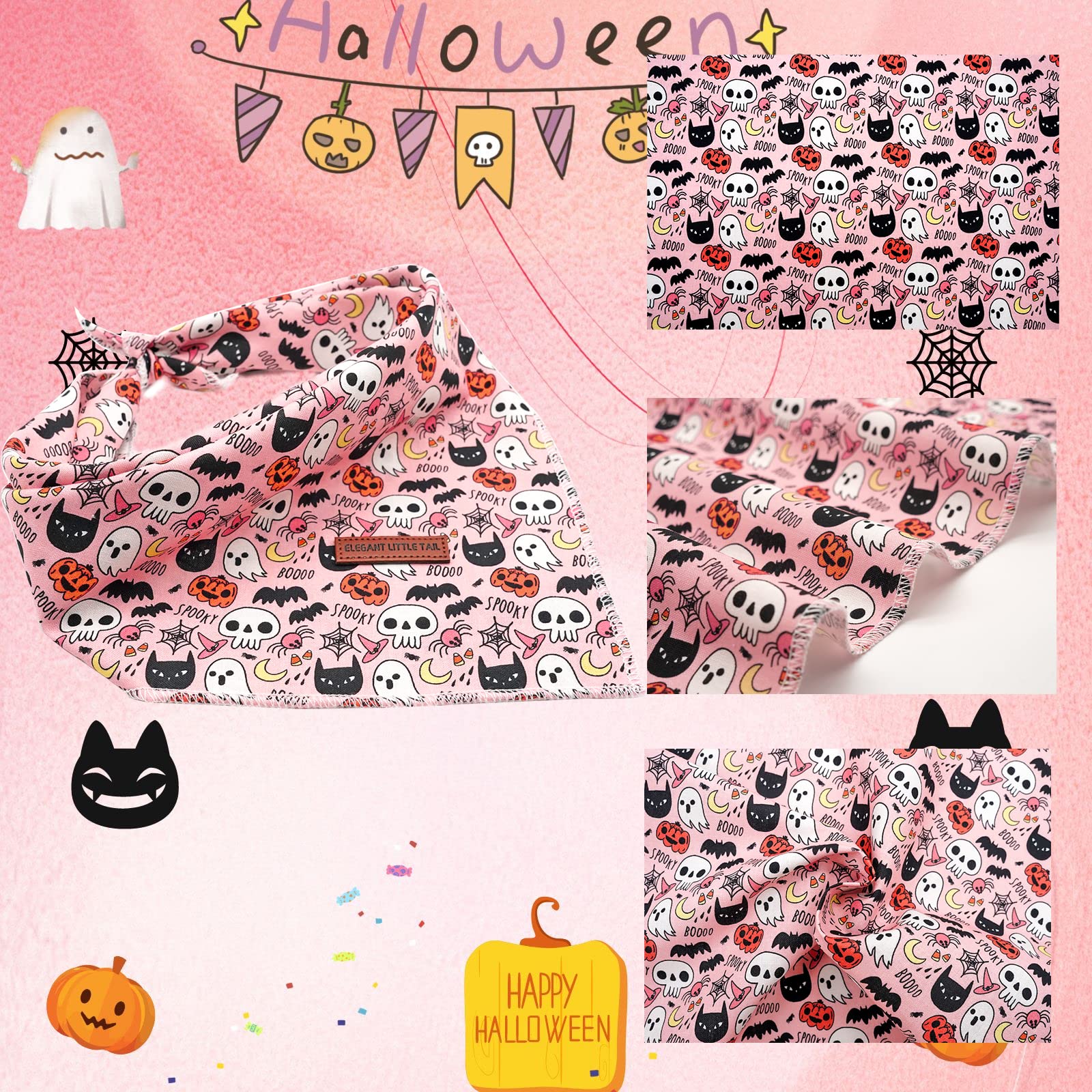 Elegant Little Tail Dog Bandana, Halloween Pumpkin Girl Boy Dog Bandanas For Small Medium Large Dogs Washable Square Dog Scarf A