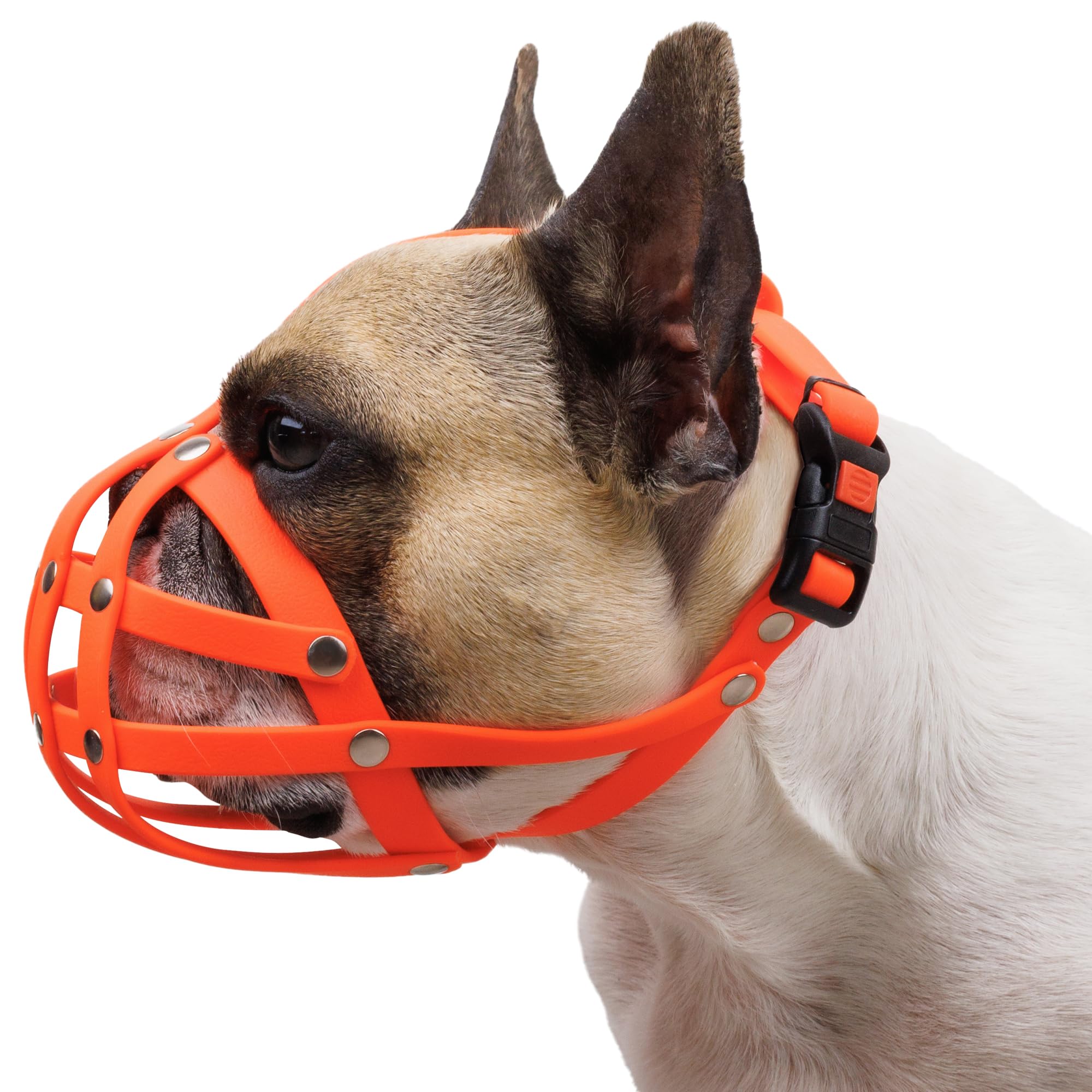 Bronzedog French Bulldog Muzzle Short Snout Dog Mask Prevent Biting For Small Dogs (Orange)